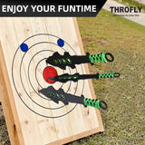 THROWFUN 6 Pack 9Cr17 stainless steel- 6.42''(length) 0.12''(thick) , throwing knives set  Full-Tang Throwing Set, with Nylon Sheath for Competition and Recreation Black Green Darts-FB-YF099-6