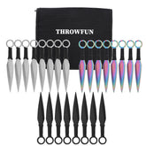 THROWFUN 6/12/24 Pack 9Cr17 stainless steel-6.02''(length) 0.09''(thick) , throwing knives set Full-Tang Throwing Set, with Nylon Sheath for Competition and Recreation Multicolor Darts-FB-YF030