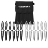 THROWFUN 6/12 Pack 9Cr17 stainless steel- 7.95''(length) 0.11''(thick) , throwing knives set  Full-Tang Throwing Set, with Nylon Sheath for Competition and Recreation Black/Silvery Darts-FB-YF028