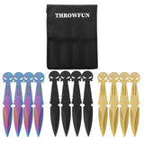 THROWFUN 6/12 Pack 9Cr17 stainless steel- 7.48''(length) 0.09''(thick) , throwing knives set Full-Tang Throwing Set, with Nylon Sheath for Competition and Recreation Multicolor Darts-FB-YF027