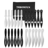 THROWFUN 12/24 Pack 9Cr17 stainless steel- 6.06''/5.51''/5.47''(length) 0.1''(thick) , throwing knives set  Full-Tang Throwing Set, with Nylon Sheath for Competition and Recreation Black/Silvery Darts-FB-YF017