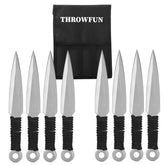THROWFUN 4/8 Pack 9Cr17 stainless steel- 7.87''(length) 0.19''(thick) , throwing knives set Full-Tang Throwing Set, with Nylon Sheath for Competition and Recreation Silvery Darts-FB-YF031