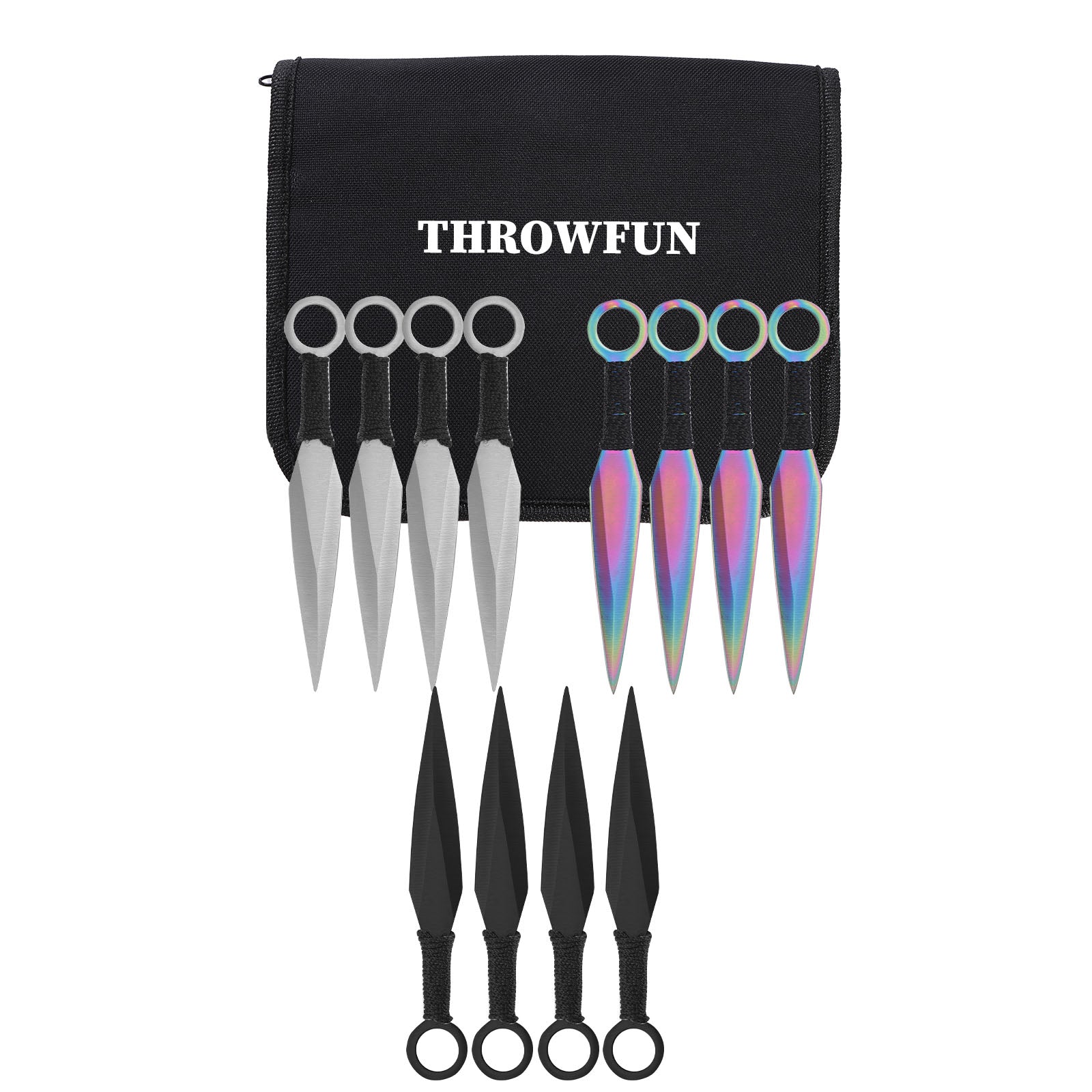 THROWFUN 6/12/24 Pack 9Cr17 stainless steel-6.02''(length) 0.09''(thick) , throwing knives set  Full-Tang Throwing Set, with Nylon Sheath for Competition and Recreation Multicolor Darts-FB-YF030