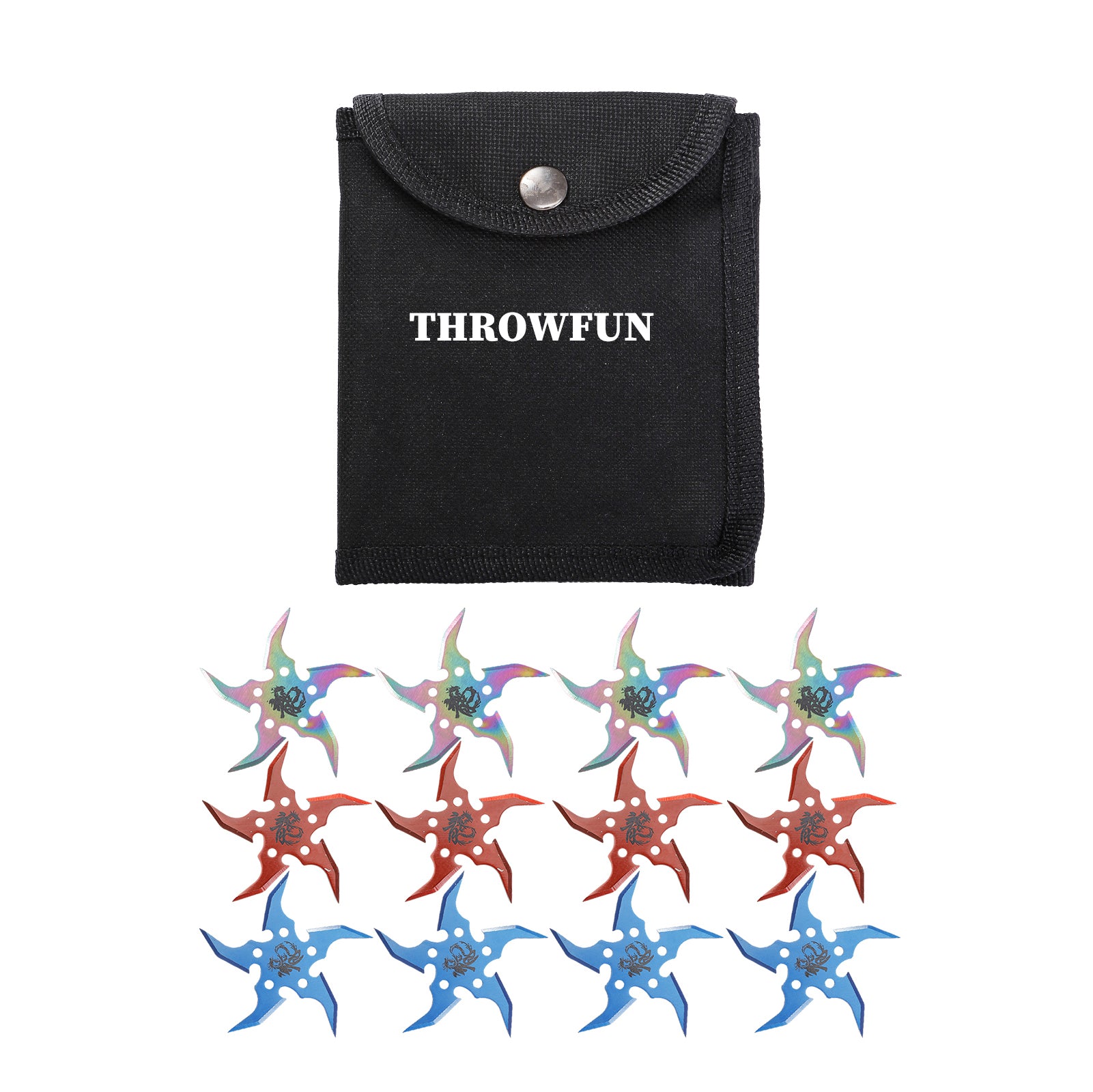 THROWFUN 6/12/18 Pack 9Cr17 stainless steel- 3.7''(length) 0.1''(thick) , throwing knives set  Full-Tang Throwing Set, with Nylon Sheath for Competition and Recreation Multiple Colors Star Darts-FB-YF014