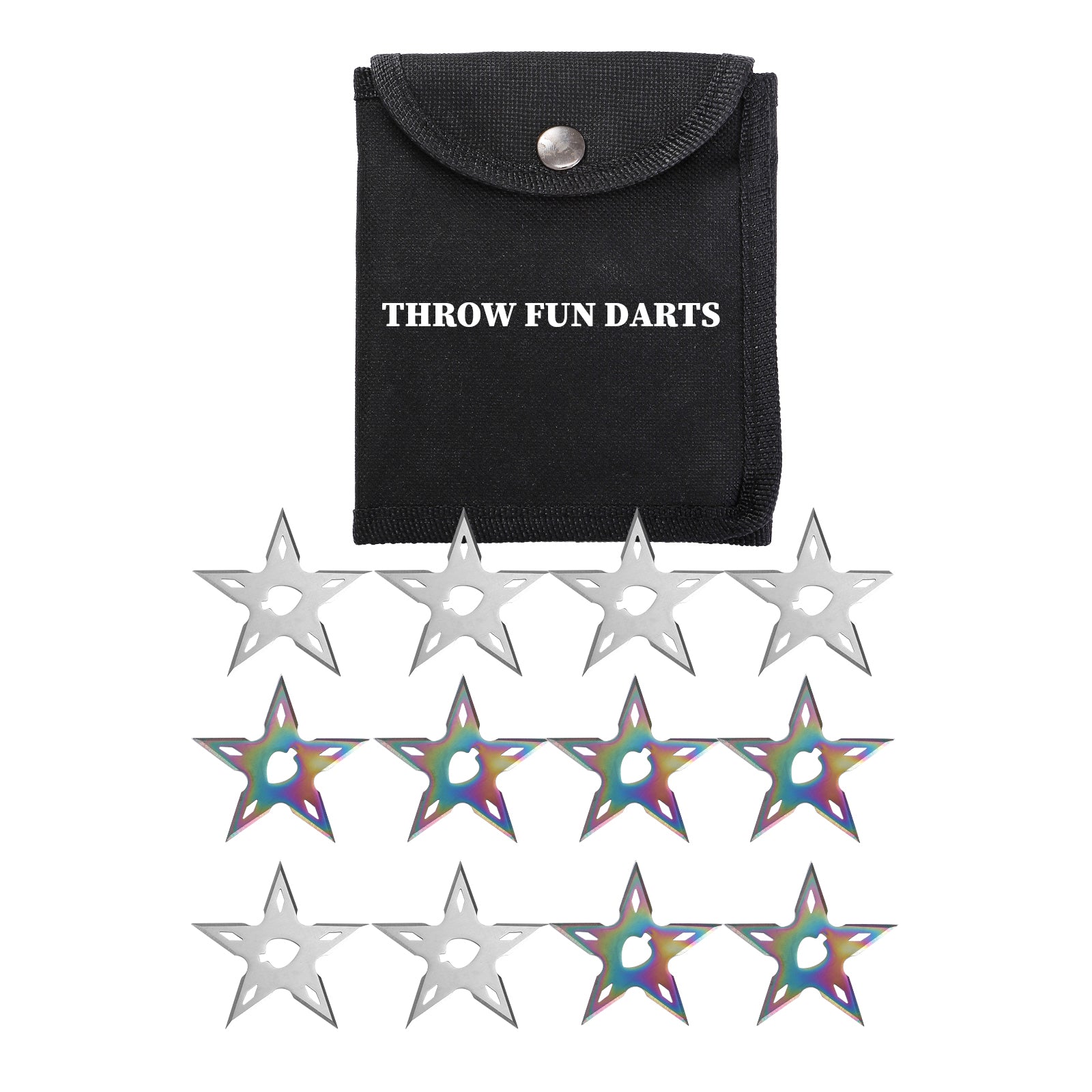 THROWFUN 6/12/18 Pack 9Cr17 stainless steel- 3.74''(length) 0.1''(thick) , throwing knives set  Full-Tang Throwing Set, with Nylon Sheath for Competition and Recreation Silvery Rainbow Pentagonal shape Hollow Darts-FB-YF251-1