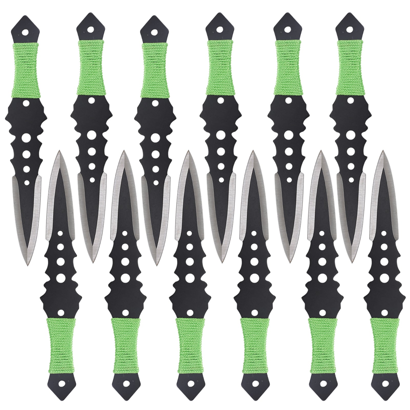 THROWFUN 6/12 Pack 9Cr17 stainless steel- 7.48''(length) 0.12''(thick) , throwing knives set  Full-Tang Throwing Set, with Nylon Sheath for Competition and Recreation Green Darts-FB-YF015
