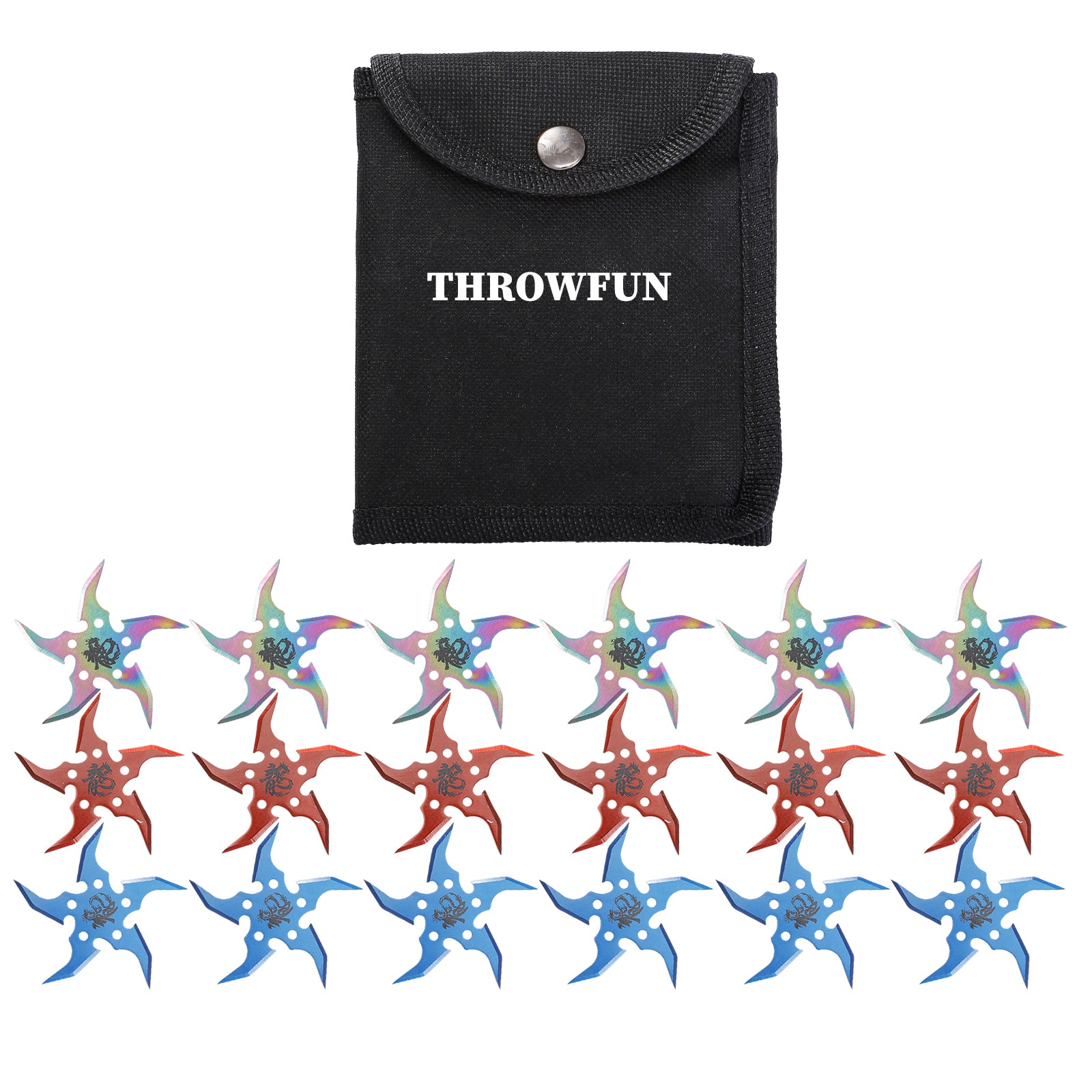 THROWFUN 6/12/18 Pack 9Cr17 stainless steel- 3.7''(length) 0.1''(thick) , throwing knives set  Full-Tang Throwing Set, with Nylon Sheath for Competition and Recreation Multiple Colors Star Darts-FB-YF014