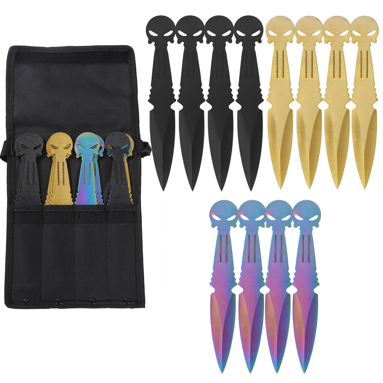 THROWFUN 6/12 Pack 9Cr17 stainless steel- 7.48''(length) 0.09''(thick) , throwing knives set  Full-Tang Throwing Set, with Nylon Sheath for Competition and Recreation Multicolor Darts-FB-YF027