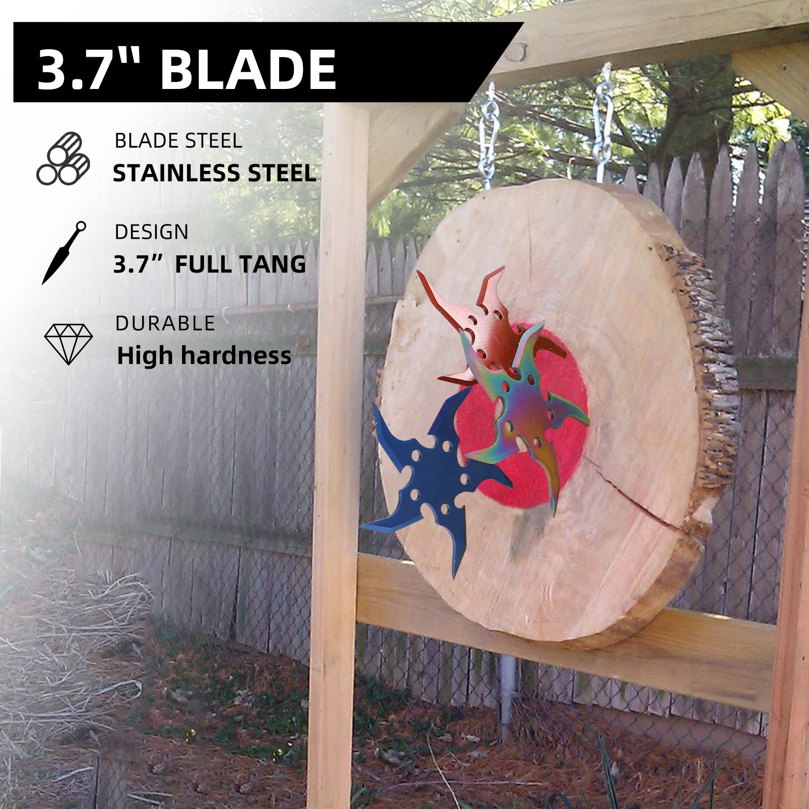 THROWFUN 6/12/18 Pack 9Cr17 stainless steel- 3.7''(length) 0.1''(thick) , throwing knives set  Full-Tang Throwing Set, with Nylon Sheath for Competition and Recreation Multiple Colors Star Darts-FB-YF014
