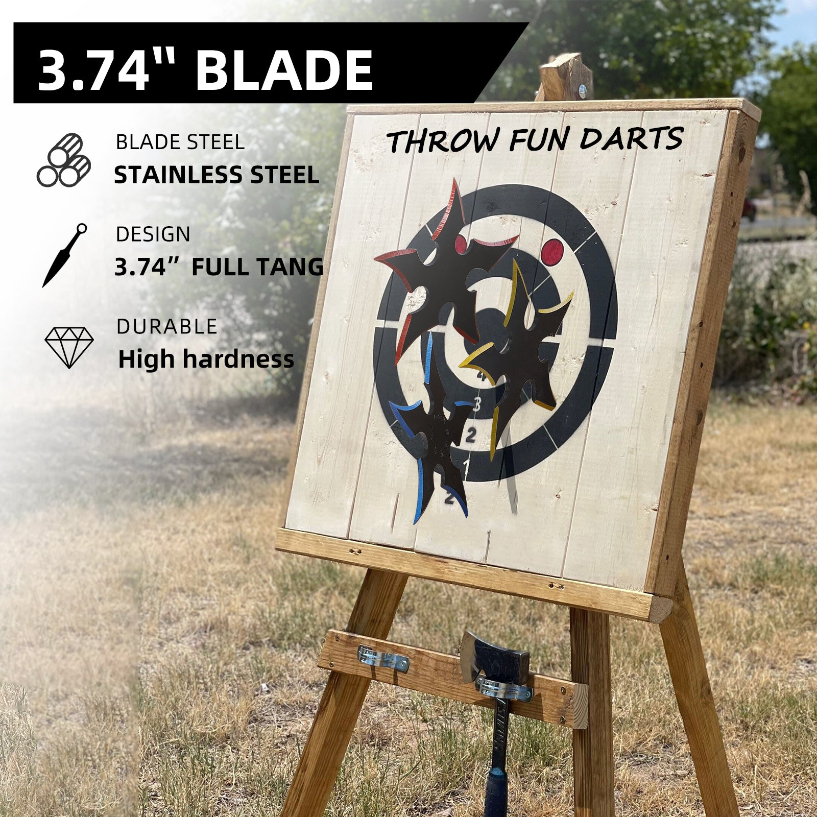 THROWFUN 6/12/18 Pack 9Cr17 stainless steel - 3.74''(length) 0.1''(thick) , throwing knives set  Full-Tang Throwing Set, with Nylon Sheath for Competition and Recreation Multiple colors Darts-FB-YF204A