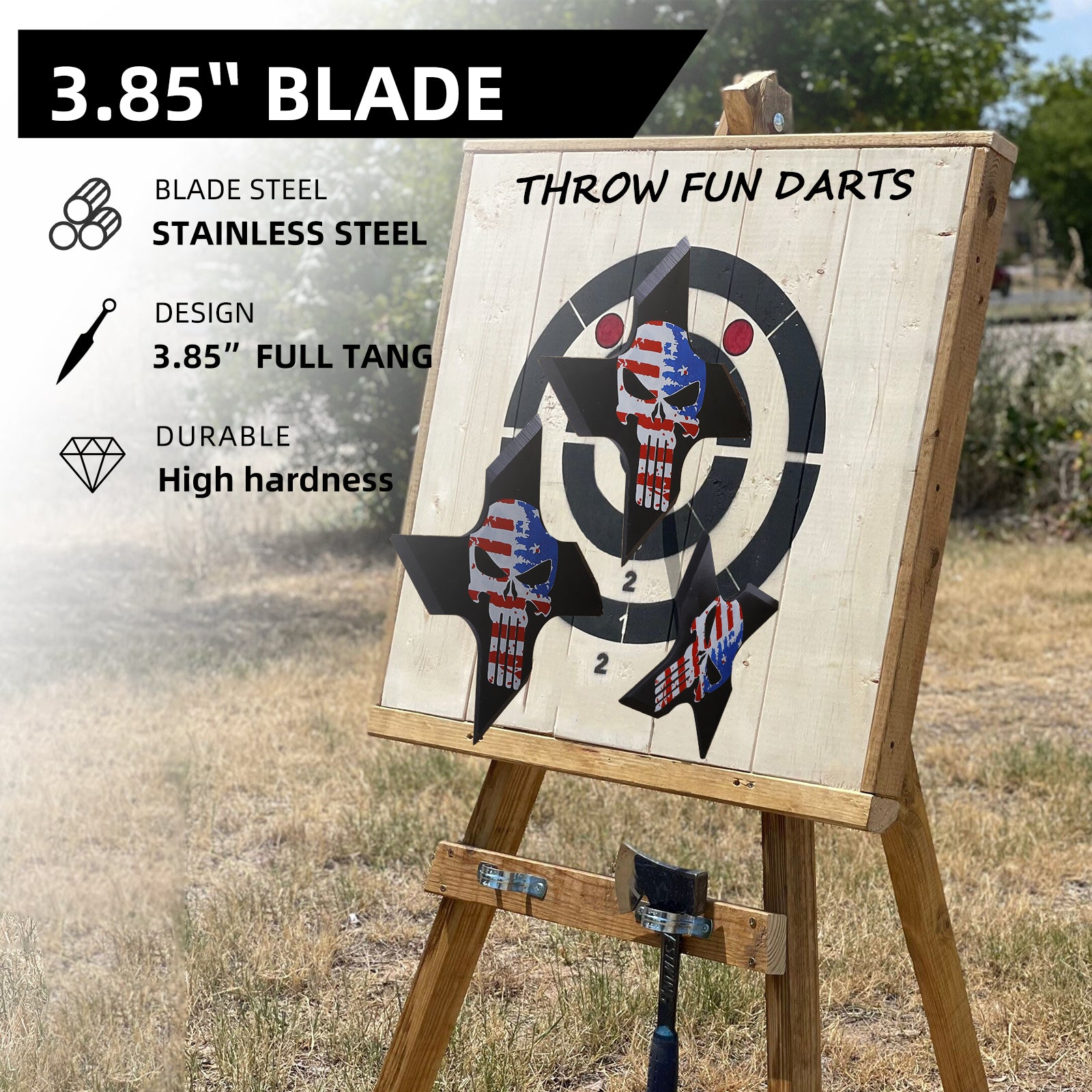 THROWFUN 9/18 Pack 9Cr17 Stainless steel- 3.85''(length) 0.1''(thick) , throwing knives set  Full-Tang Throwing Set, with Nylon Sheath for Competition and Recreation Multicolor Cross Darts-FB-YF206A
