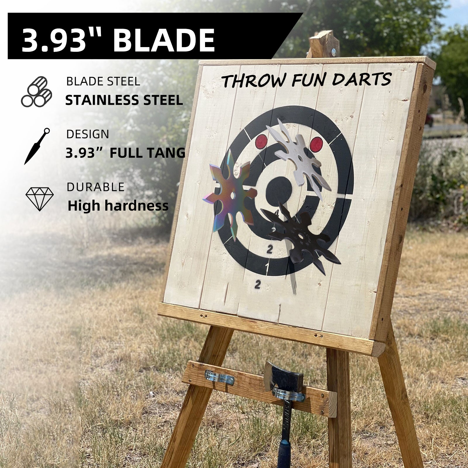 THROWFUN 3/9/15 Pack 9Cr17 stainless steel - 3.93''(length) 0.1''(thick) , throwing knives set  Full-Tang Throwing Set, with Nylon Sheath for Competition and Recreation Multiple colors Hollow Darts-FB-YF228