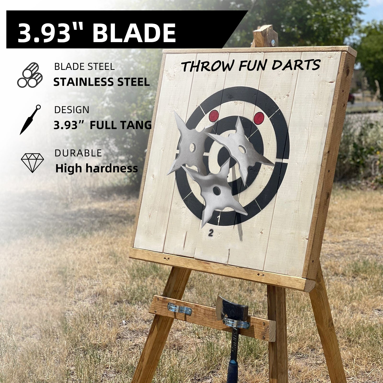 THROWFUN 6/12/21 Pack 9Cr17 stainless steel - 3.93''(length) 0.1''(thick) , throwing knives set  Full-Tang Throwing Set, with Nylon Sheath for Competition and Recreation Silvery Hollow Dart-FB-YF244