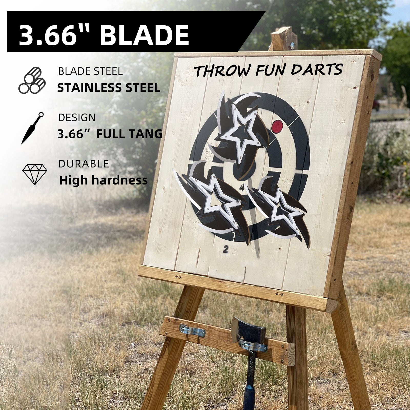THROWFUN 3/9 Pack 9Cr17 Stainless steel- 3.66''(length) 0.1''(thick) , throwing knives set  Full-Tang Throwing Set, with Nylon Sheath for Competition and Recreation Multicolor Star Darts- FB-YF237
