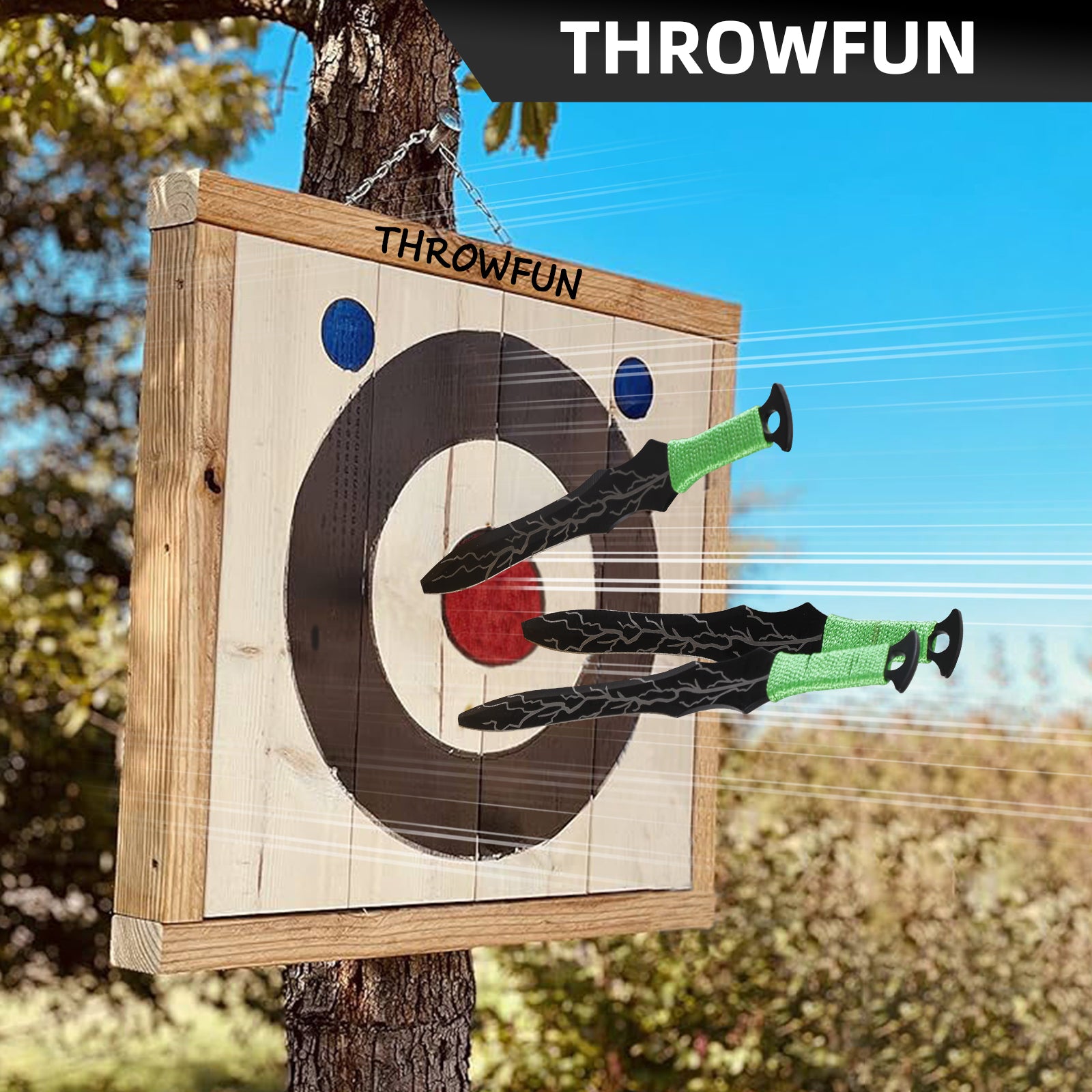 THROWFUN 4/8 Pack 9Cr17 stainless steel- 7.99''(length) 0.12''(thick) , throwing knives set  Full-Tang Throwing Set, with Nylon Sheath for Competition and Recreation Green Darts-FB-YF011