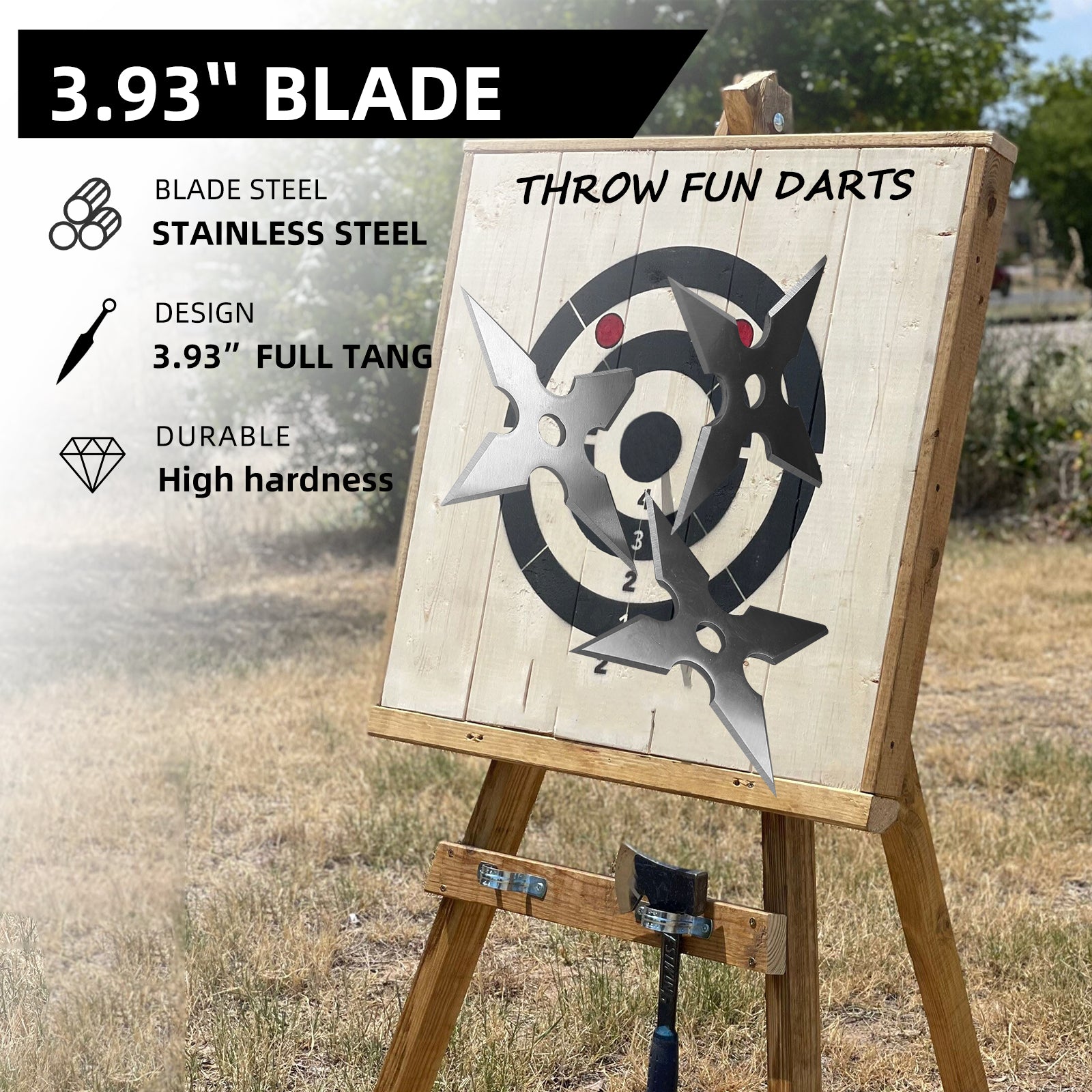 THROWFUN 6/12/24 Pack 9Cr17 stainless steel- 3.93''(length) 0.1''(thick) , throwing knives set  Full-Tang Throwing Set, with Nylon Sheath for Competition and Recreation Silvery Cross Hollow Darts-FB-YF164-3