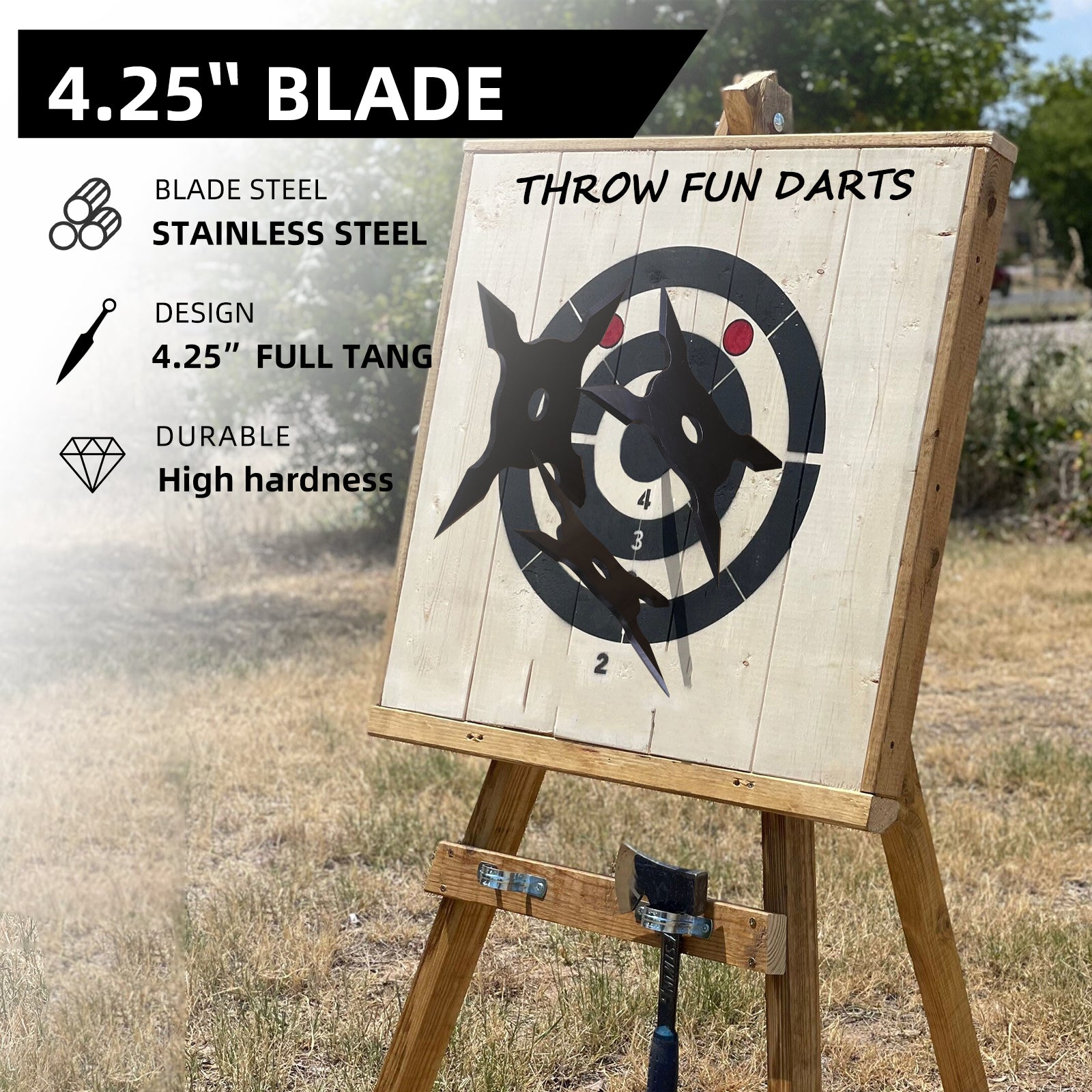THROWFUN 6/12/18 Pack 9Cr17 stainless steel- 4.25''(length) 0.1''(thick) , throwing knives set  Full-Tang Throwing Set, with Nylon Sheath for Competition and Recreation Black Cross Hollow Darts-FB-YF186