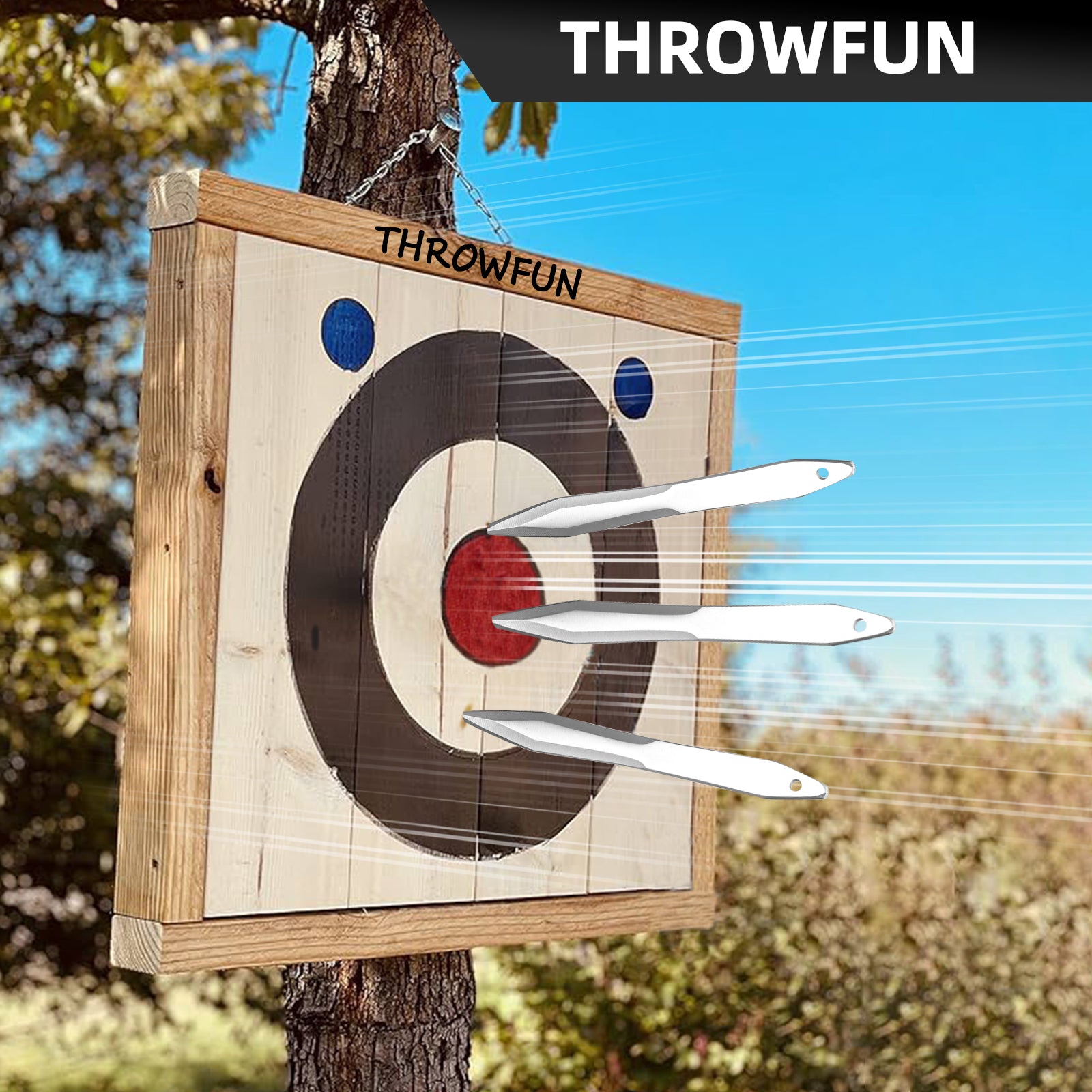 THROWFUN 4/8 Pack 9Cr17 stainless steel- 9.09''(length)  0.19''(thick) , throwing knives set  Full-Tang Throwing Set, with Nylon Sheath for Competition and Recreation Silvery Darts-FB-YF009