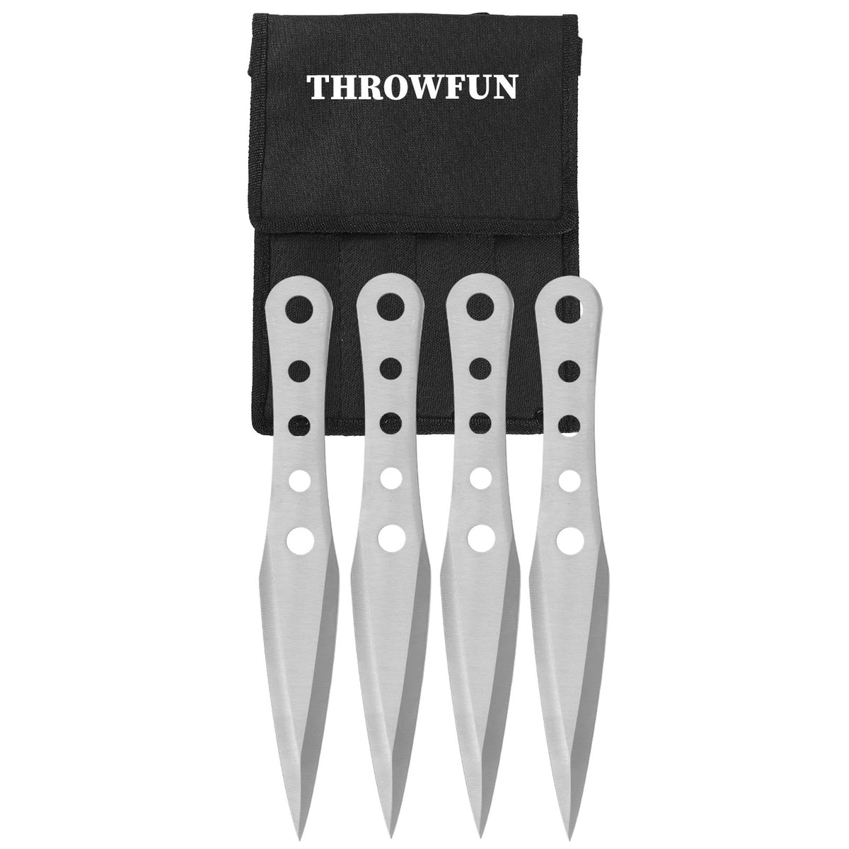 THROWFUN 4/8 Pack 9Cr17 stainless steel- 8.03''(length) 0.12''(thick) , throwing knives set  Full-Tang Throwing Set, with Nylon Sheath for Competition and Recreation Silvery Darts-FB-YF018
