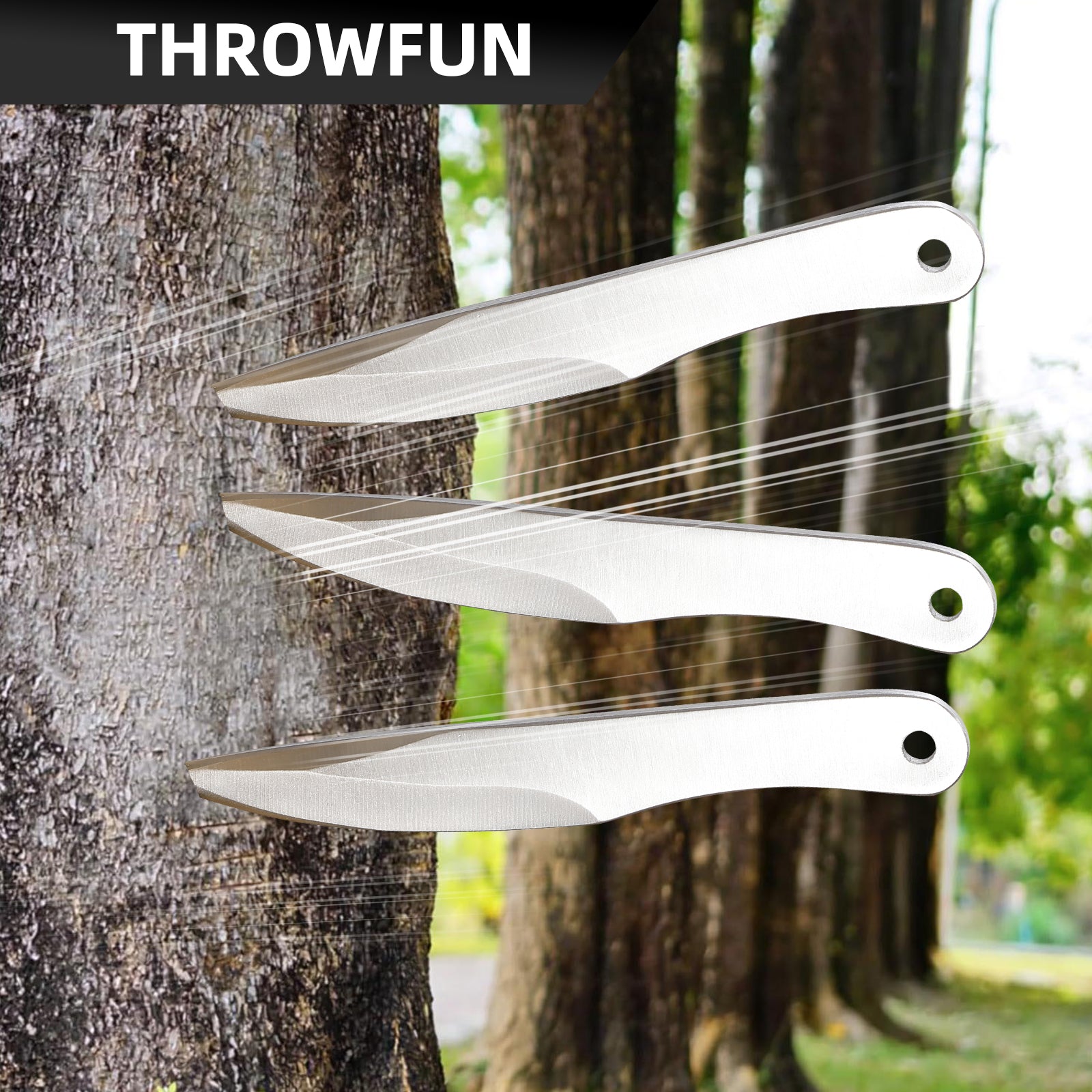 THROWFUN 4/8 Pack 9Cr17 stainless steel- 9.44''(length) 0.19''(thick) , throwing knives set  Full-Tang Throwing Set, with Nylon Sheath for Competition and Recreation Silvery Darts-FB-YF032