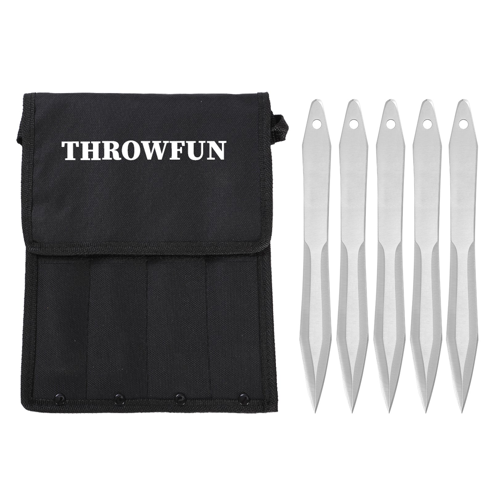 THROWFUN 4/8 Pack 9Cr17 stainless steel- 9.09''(length)  0.19''(thick) , throwing knives set  Full-Tang Throwing Set, with Nylon Sheath for Competition and Recreation Silvery Darts-FB-YF009