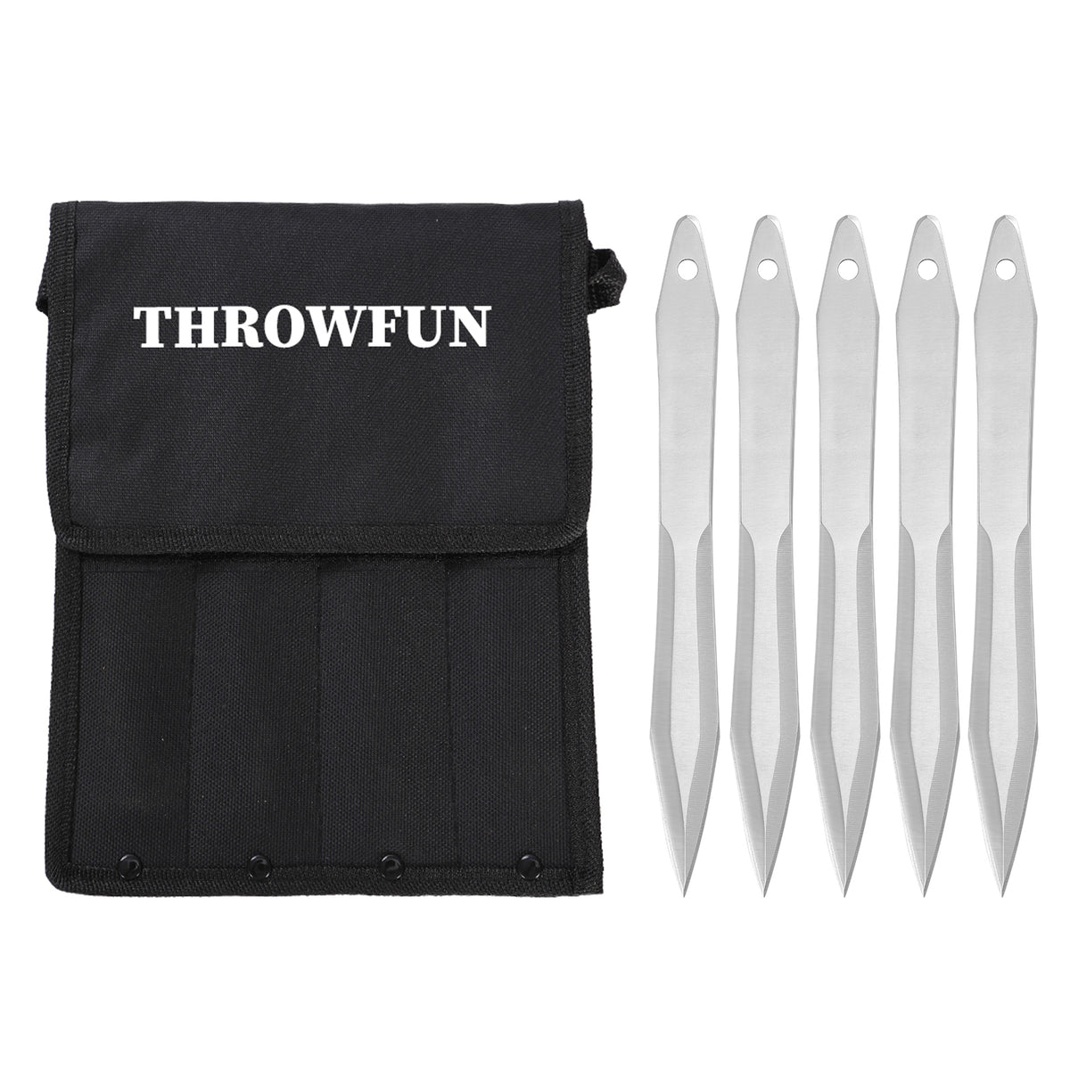 THROWFUN 4/8 Pack 9Cr17 stainless steel- 9.09''(length)  0.19''(thick) , throwing knives set  Full-Tang Throwing Set, with Nylon Sheath for Competition and Recreation Silvery Darts-FB-YF009