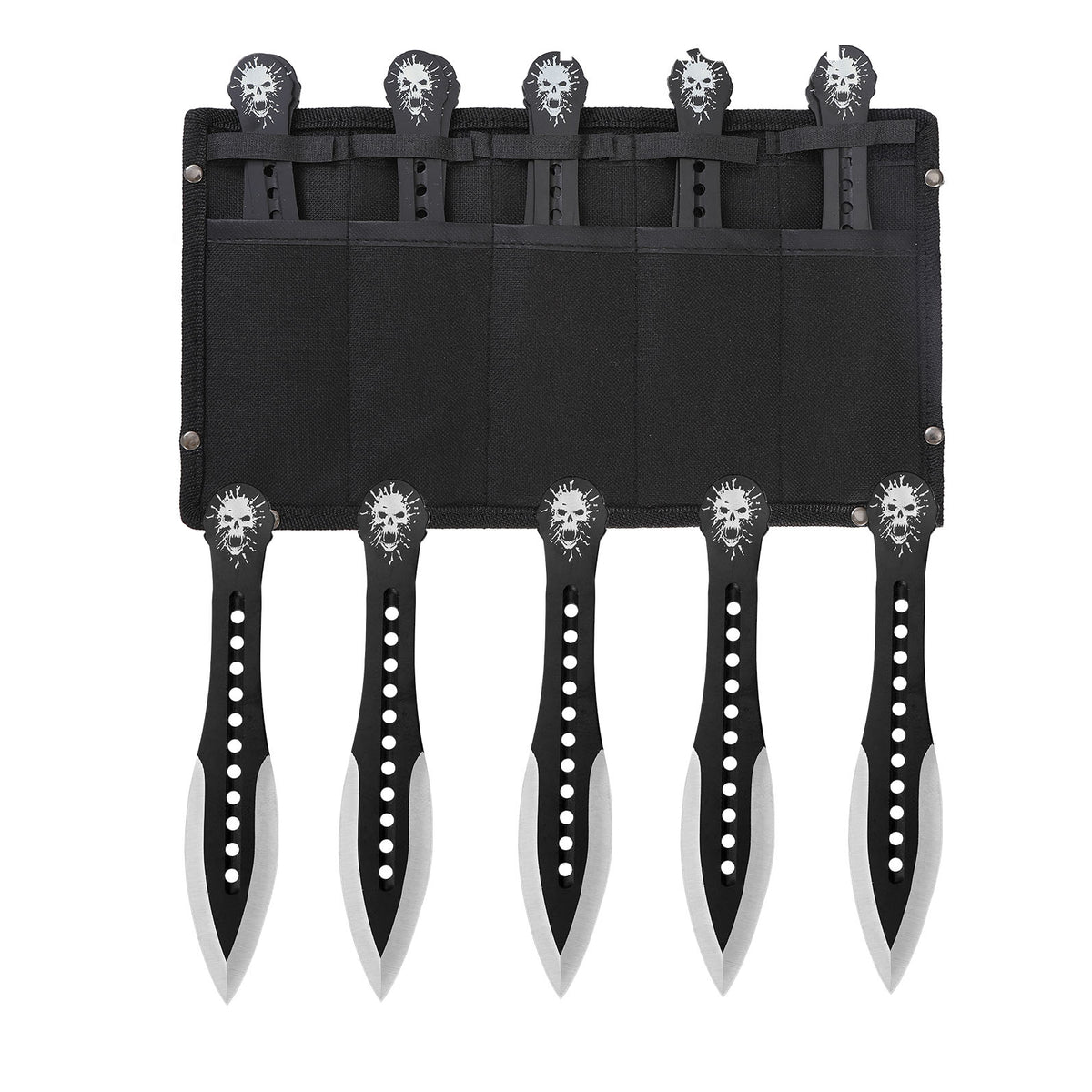 THROWFUN 5/10 Pack 9Cr17 stainless steel- 7.48''(length) 0.09''(thick) , throwing knives set  Full-Tang Throwing Set, with Nylon Sheath for Competition and Recreation Black Darts-FB-YF025