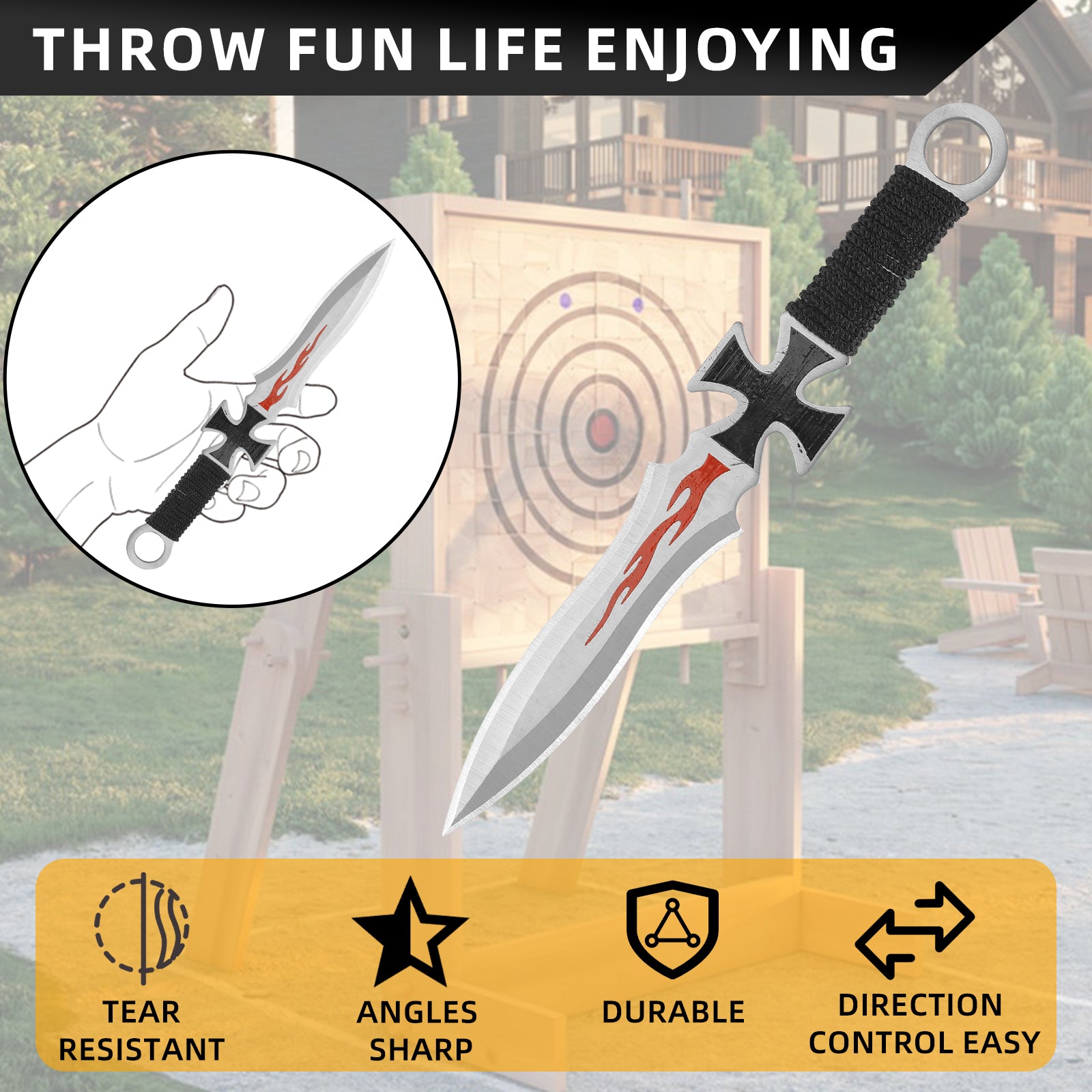 THROWFUN 4/8/12 Pack 9Cr17 stainless steel- 7''(length) 0.09''(thick) , throwing knives set  Full-Tang Throwing Set, with Nylon Sheath for Competition and Recreation Multicolor Darts-YF024