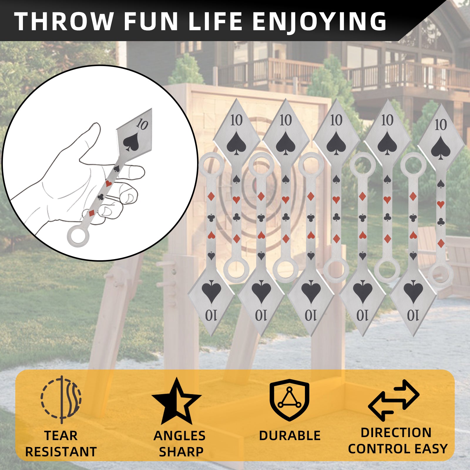 THROWFUN 5/10 Pack 9Cr17 stainless steel- 7.48''(length) 0.1''(thick) , throwing knives set  Full-Tang Throwing Set, with Nylon Sheath for Competition and Recreation Silvery Darts-FB-YF019