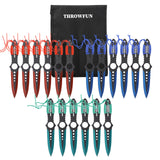 THROWFUN 9/18 Pack 9Cr17 stainless steel- 7.95''(length) 0.1''(thick) , throwing knives set  Full-Tang Throwing Set, with Nylon Sheath for Competition and Recreation Green/Red/Blue Darts-YF020
