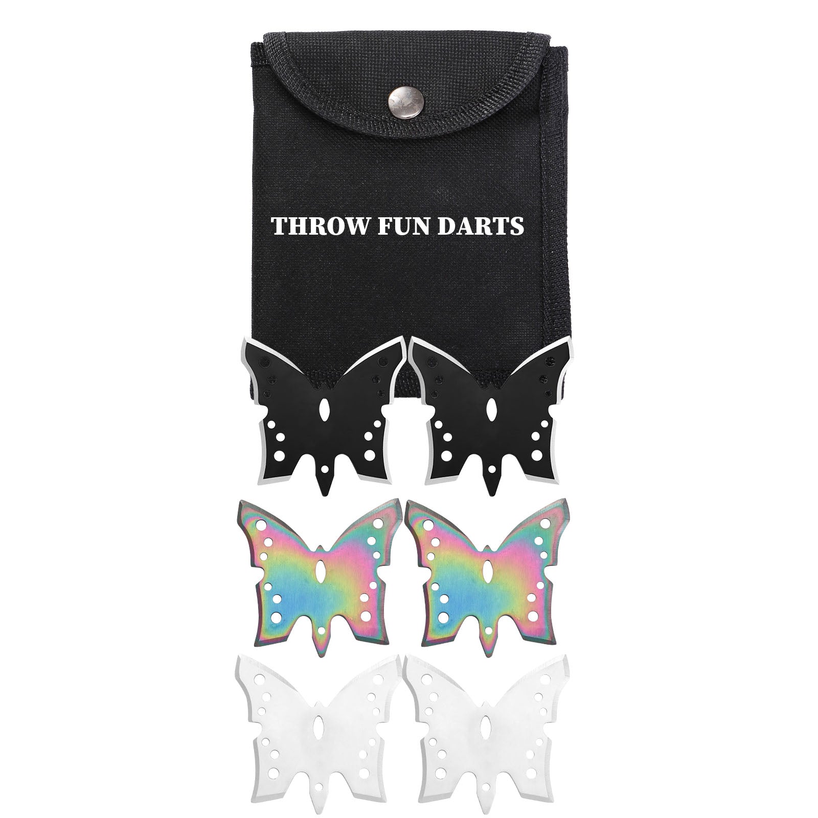 THROWFUN 6/12 Pack 9Cr17 stainless steel- 3.07''(length) 0.1''(thick) , throwing knives set  Full-Tang Throwing Set, with Nylon Sheath for Competition and Recreation Butterfly shape Hollow Darts-FB-YFO8T