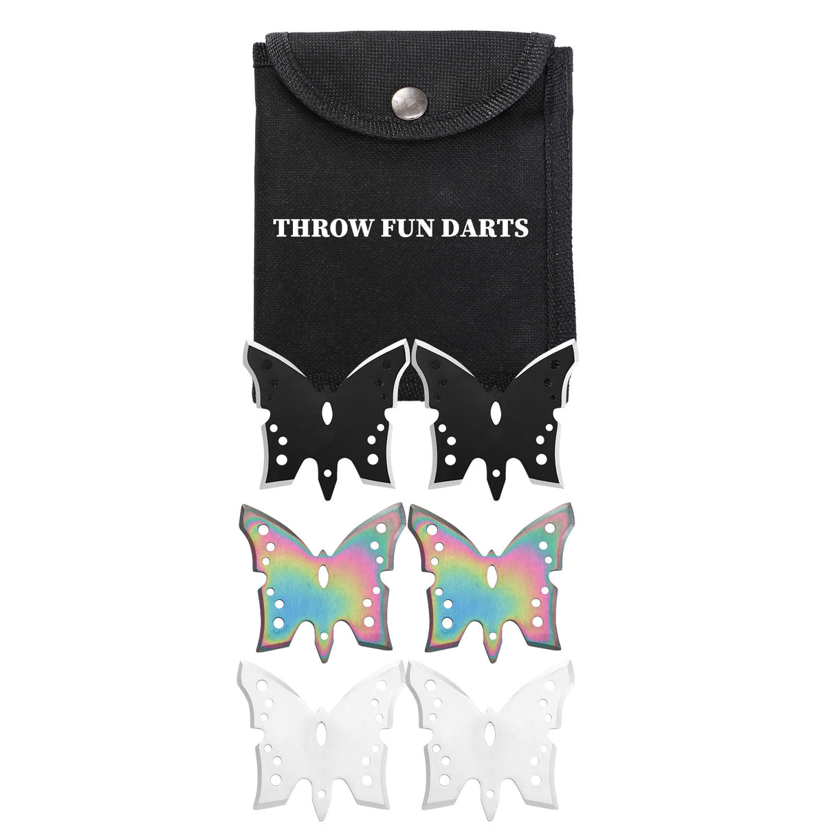THROWFUN 6/12 Pack 9Cr17 stainless steel- 3.07''(length) 0.1''(thick) , throwing knives set  Full-Tang Throwing Set, with Nylon Sheath for Competition and Recreation Butterfly shape Hollow Darts-FB-YFO8T