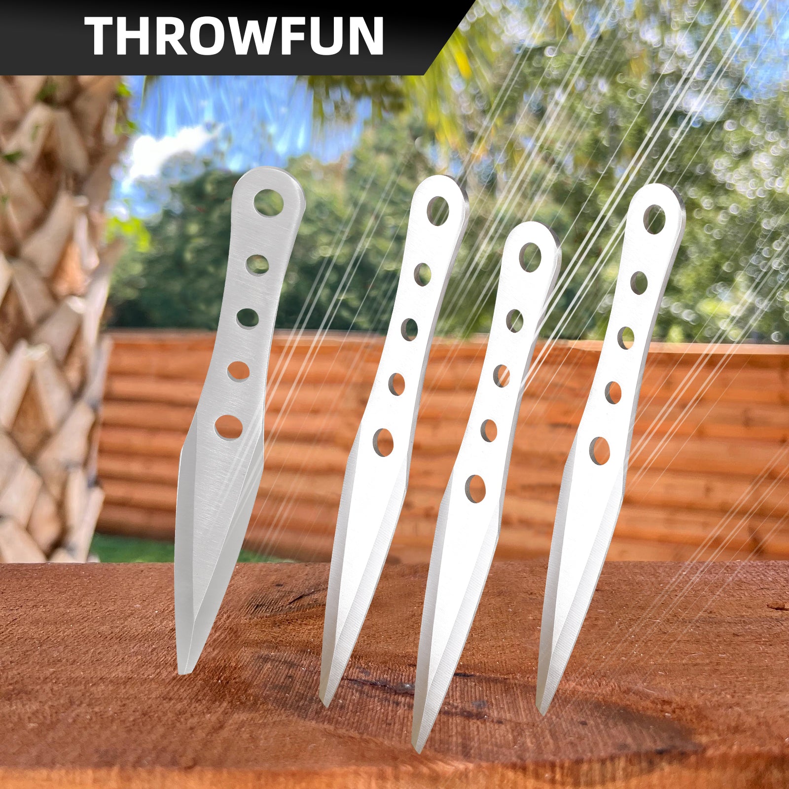 THROWFUN 4/8 Pack 9Cr17 stainless steel- 8.03''(length) 0.12''(thick) , throwing knives set  Full-Tang Throwing Set, with Nylon Sheath for Competition and Recreation Silvery Darts-FB-YF018