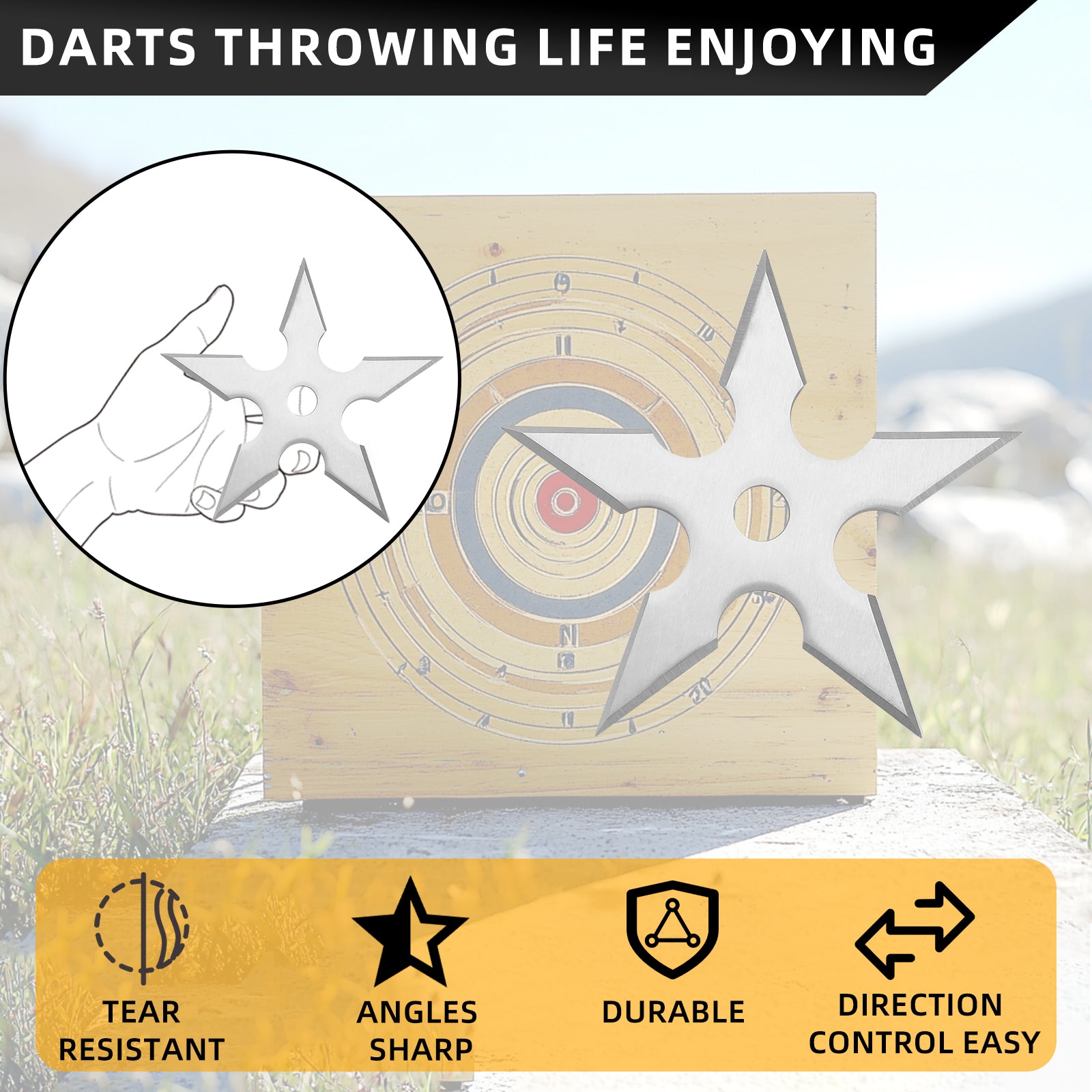THROWFUN 6/12/21 Pack 9 Cr17 stainless steel - 3.74''(length) 0.1''(thick) , throwing knives set  Full-Tang Throwing Set, with Nylon Sheath for Competition and Recreation Silvery Cross Hollow Darts-FB-YF201