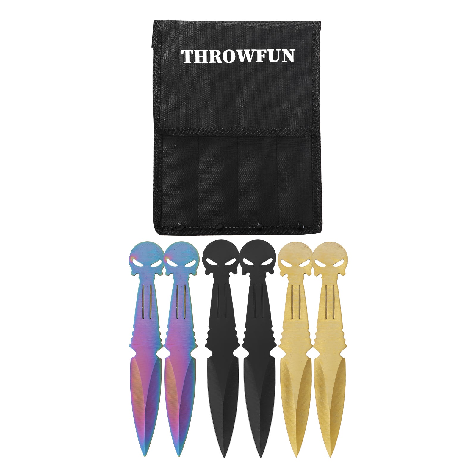 THROWFUN 6/12 Pack 9Cr17 stainless steel- 7.48''(length) 0.09''(thick) , throwing knives set  Full-Tang Throwing Set, with Nylon Sheath for Competition and Recreation Multicolor Darts-FB-YF027