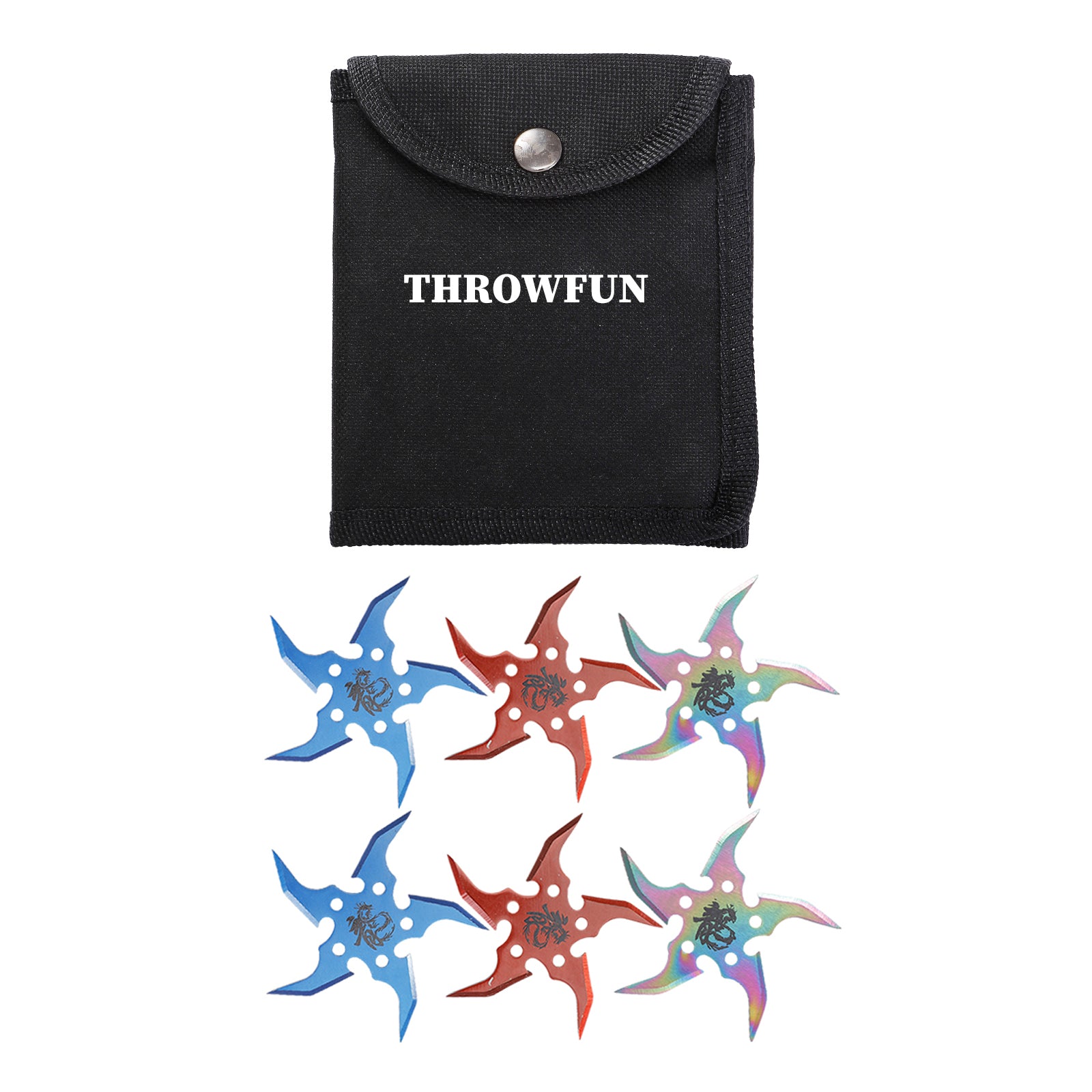 THROWFUN 6/12/18 Pack 9Cr17 stainless steel- 3.7''(length) 0.1''(thick) , throwing knives set  Full-Tang Throwing Set, with Nylon Sheath for Competition and Recreation Multiple Colors Star Darts-FB-YF014