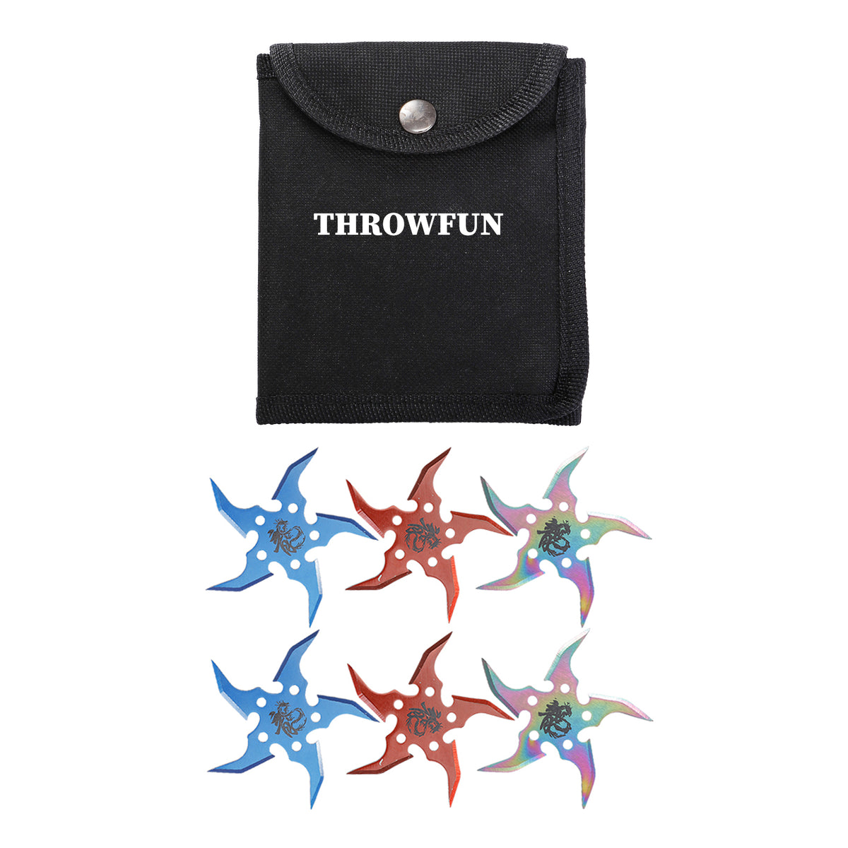 THROWFUN 6/12/18 Pack 9Cr17 stainless steel- 3.7''(length) 0.1''(thick) , throwing knives set  Full-Tang Throwing Set, with Nylon Sheath for Competition and Recreation Multiple Colors Star Darts-FB-YF014
