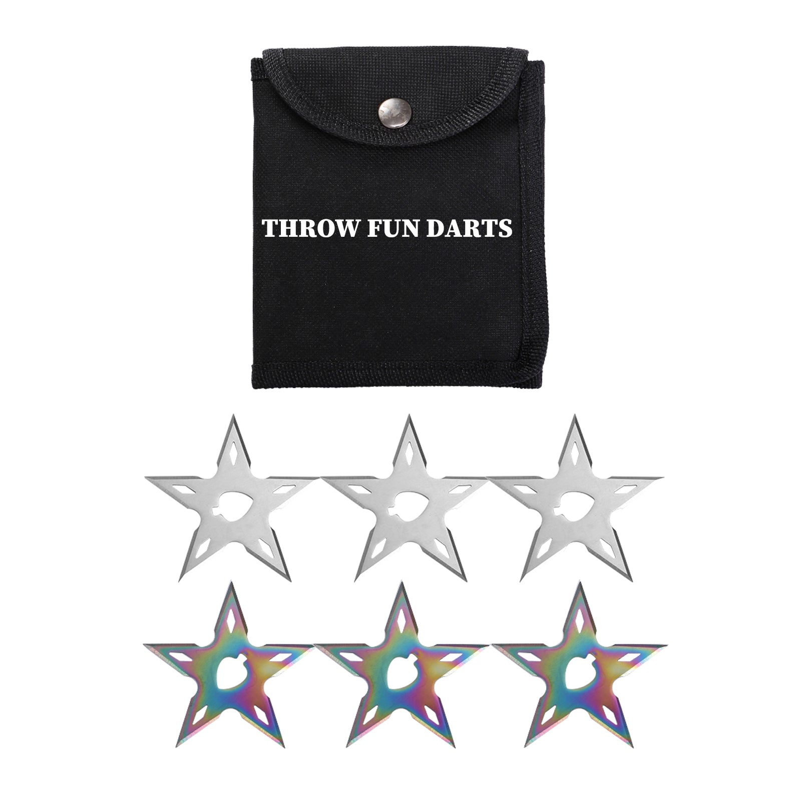 THROWFUN 6/12/18 Pack 9Cr17 stainless steel- 3.74''(length) 0.1''(thick) , throwing knives set  Full-Tang Throwing Set, with Nylon Sheath for Competition and Recreation Silvery Rainbow Pentagonal shape Hollow Darts-FB-YF251-1