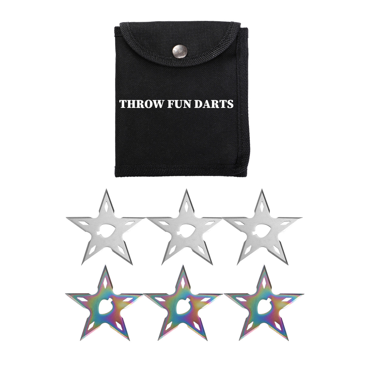 THROWFUN 6/12/18 Pack 9Cr17 stainless steel- 3.74''(length) 0.1''(thick) , throwing knives set  Full-Tang Throwing Set, with Nylon Sheath for Competition and Recreation Silvery Rainbow Pentagonal shape Hollow Darts-FB-YF251-1