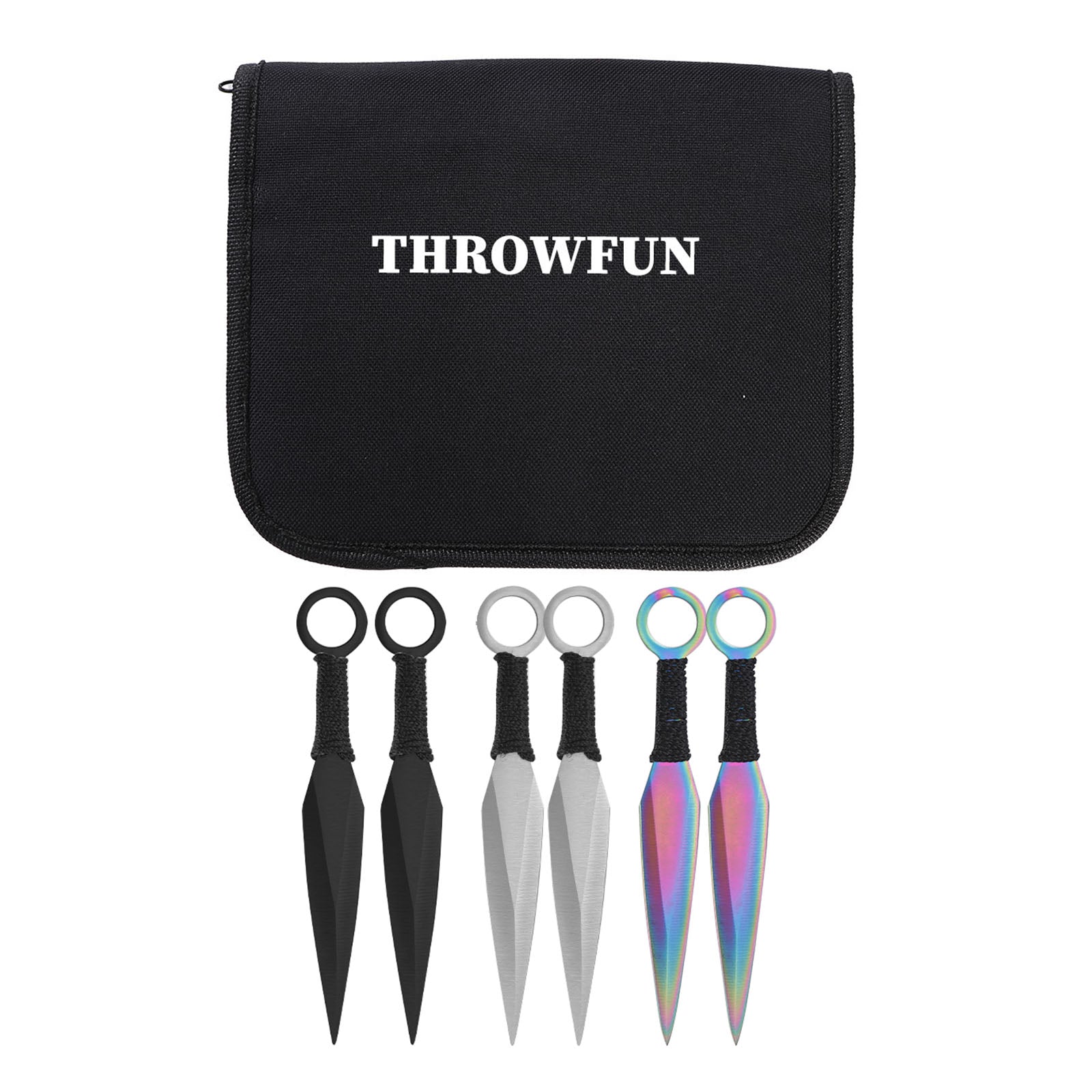 THROWFUN 6/12/24 Pack 9Cr17 stainless steel-6.02''(length) 0.09''(thick) , throwing knives set  Full-Tang Throwing Set, with Nylon Sheath for Competition and Recreation Multicolor Darts-FB-YF030
