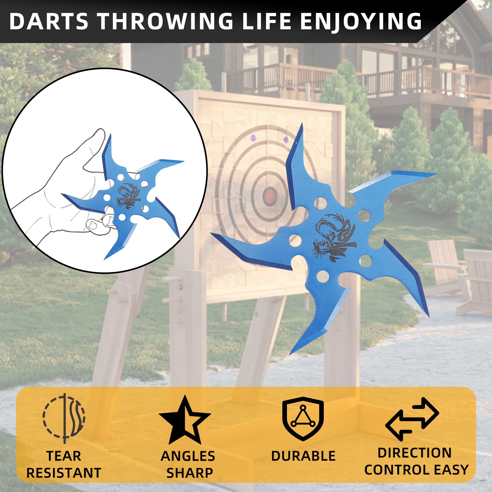 THROWFUN 6/12/18 Pack 9Cr17 stainless steel- 3.7''(length) 0.1''(thick) , throwing knives set  Full-Tang Throwing Set, with Nylon Sheath for Competition and Recreation Multiple Colors Star Darts-FB-YF014
