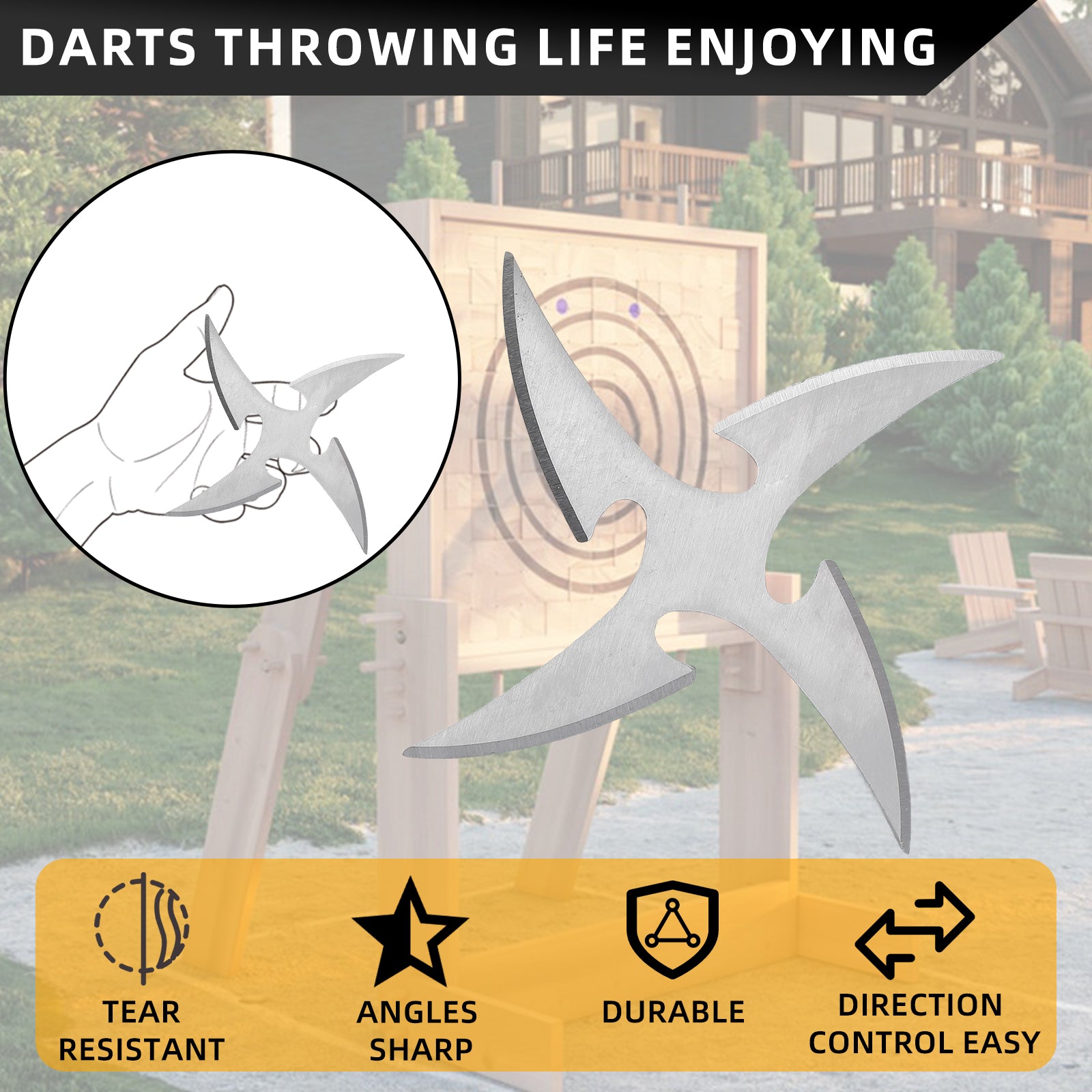 THROWFUN 6/12/21 Pack 9Cr17 stainless steel - 4.33''(length) 0.1''(thick) , throwing knives set  Full-Tang Throwing Set, with Nylon Sheath for Competition and Recreation Silvery Star Darts-FB-YF196