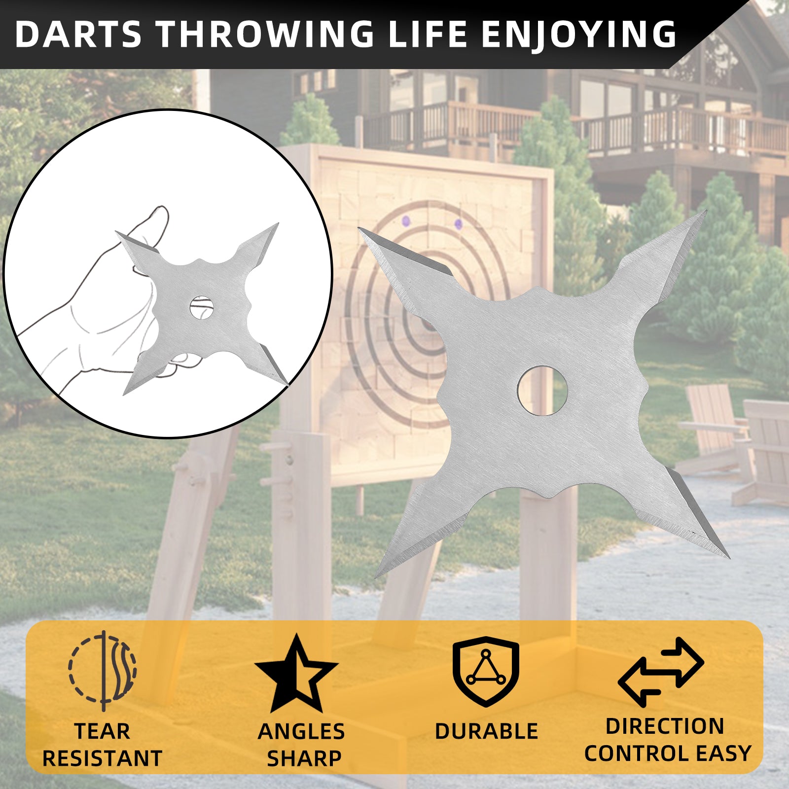 THROWFUN 6/12/21 Pack 9Cr17 stainless steel - 3.93''(length) 0.1''(thick) , throwing knives set  Full-Tang Throwing Set, with Nylon Sheath for Competition and Recreation Silvery Hollow Dart-FB-YF244