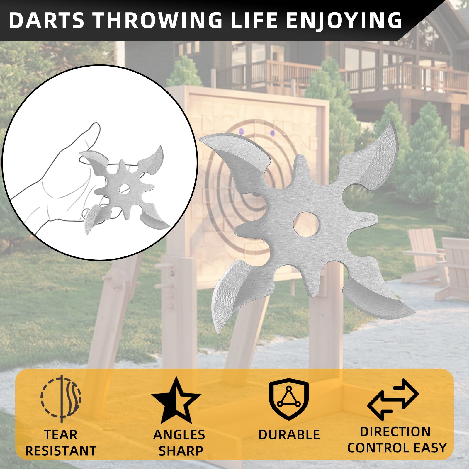 THROWFUN 9/15 Pack 9Cr17 stainless steel- 3.14''(length) 0.1''(thick) , throwing knives set  Full-Tang Throwing Set, with Nylon Sheath for Competition and Recreation Silvery  Hollow Darts-FB-YF224-3