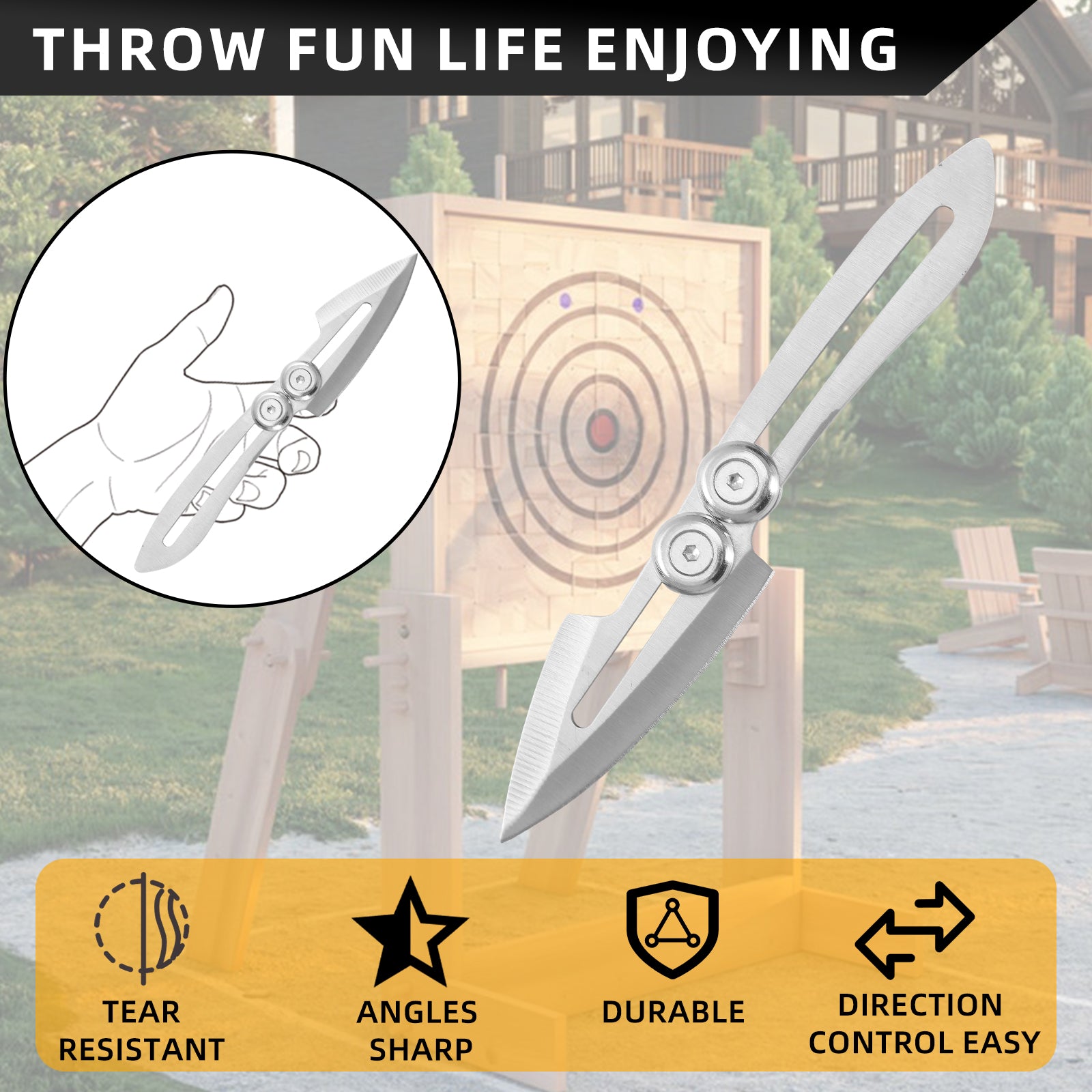 THROWFUN 6/12 Pack 9Cr17 stainless steel- 6.02''(length) 0.09''(thick) , throwing knives set  Full-Tang Throwing Set, with Nylon Sheath for Competition and Recreation Silvery Darts-YF029