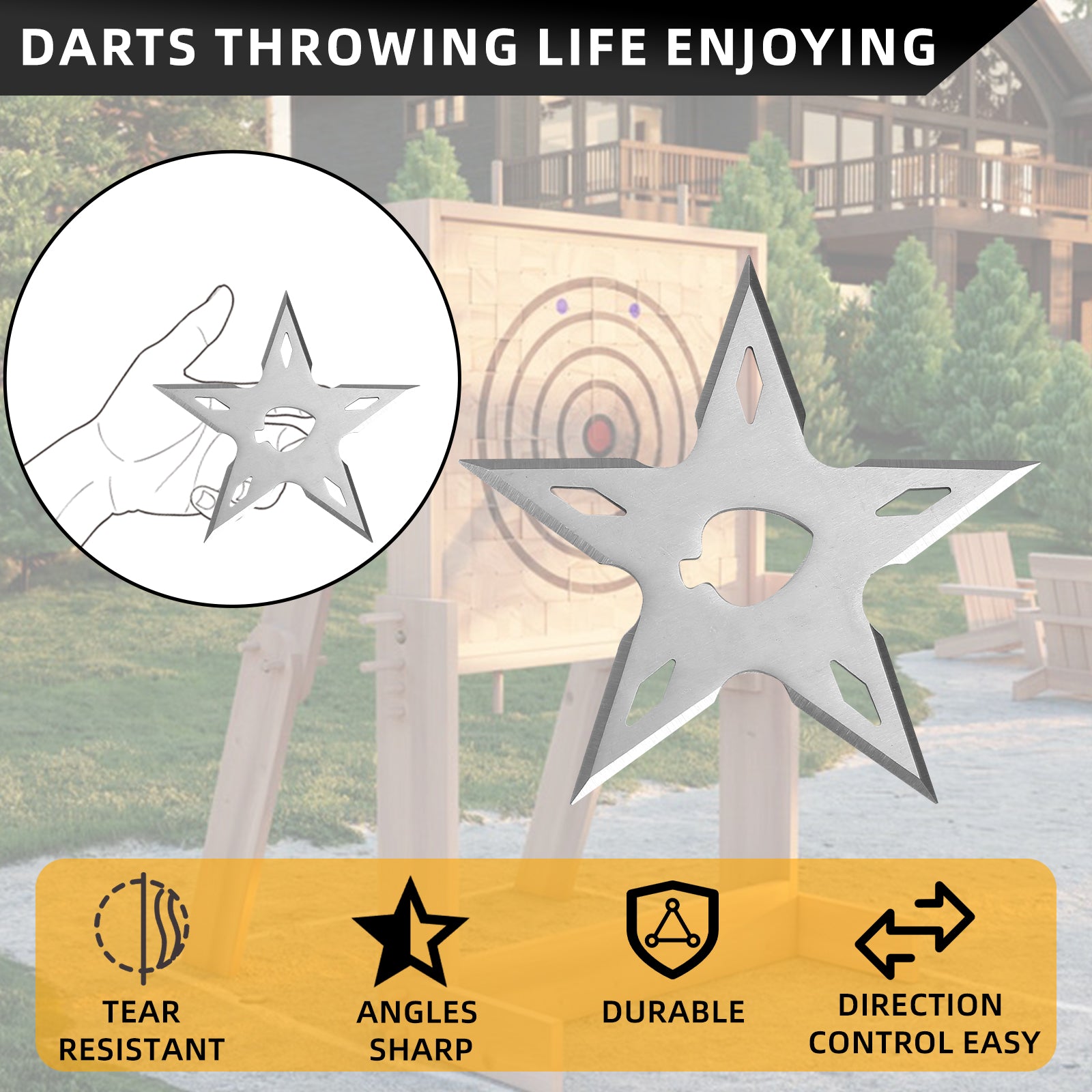THROWFUN 6/12/18 Pack 9Cr17 stainless steel- 3.74''(length) 0.1''(thick) , throwing knives set  Full-Tang Throwing Set, with Nylon Sheath for Competition and Recreation Silvery Rainbow Pentagonal shape Hollow Darts-FB-YF251-1