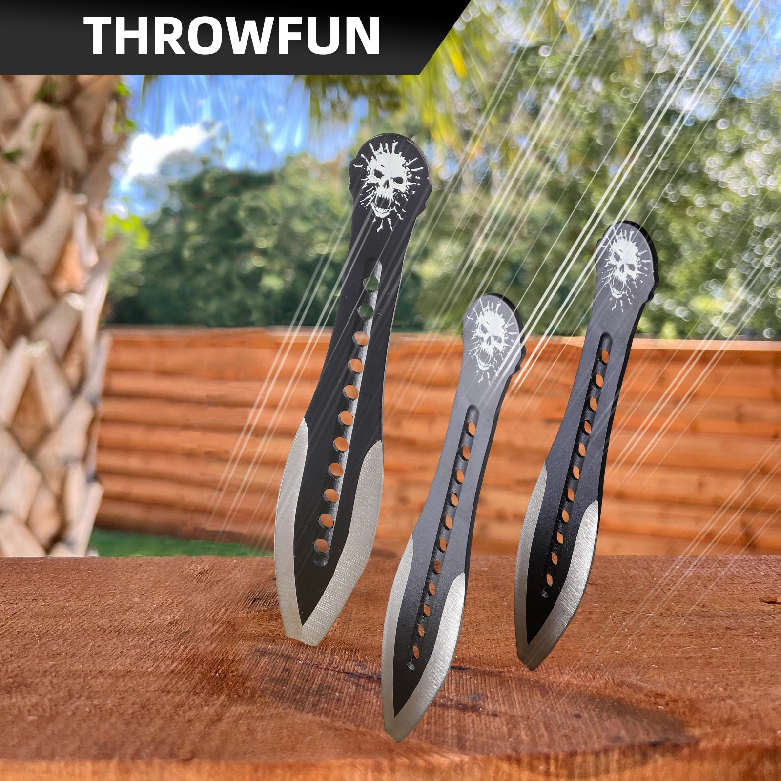 THROWFUN 5/10 Pack 9Cr17 stainless steel- 7.48''(length) 0.09''(thick) , throwing knives set  Full-Tang Throwing Set, with Nylon Sheath for Competition and Recreation Black Darts-FB-YF025