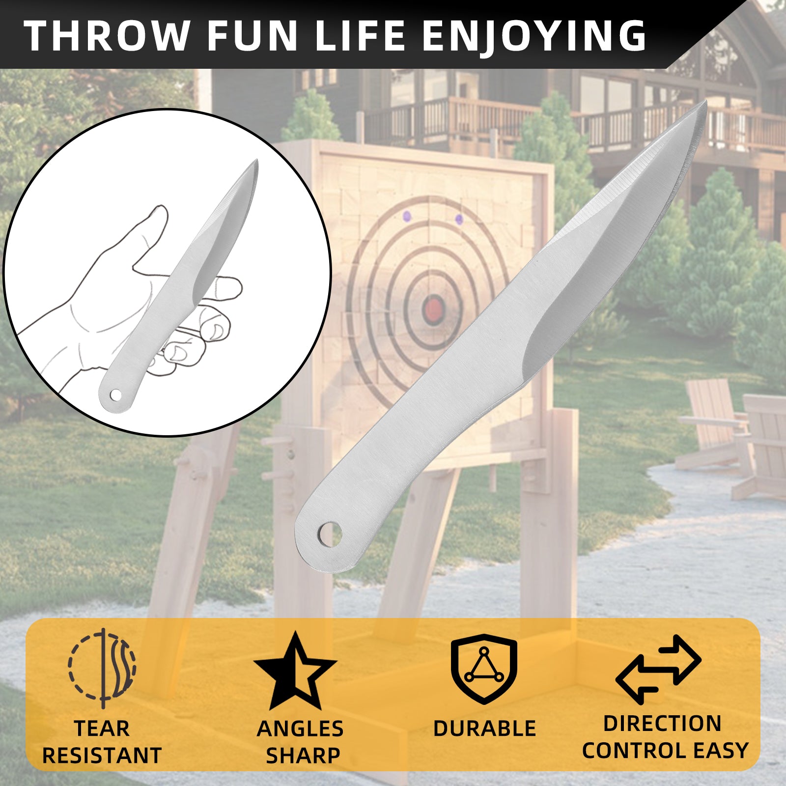 THROWFUN 4/8 Pack 9Cr17 stainless steel- 9.44''(length) 0.19''(thick) , throwing knives set  Full-Tang Throwing Set, with Nylon Sheath for Competition and Recreation Silvery Darts-FB-YF032