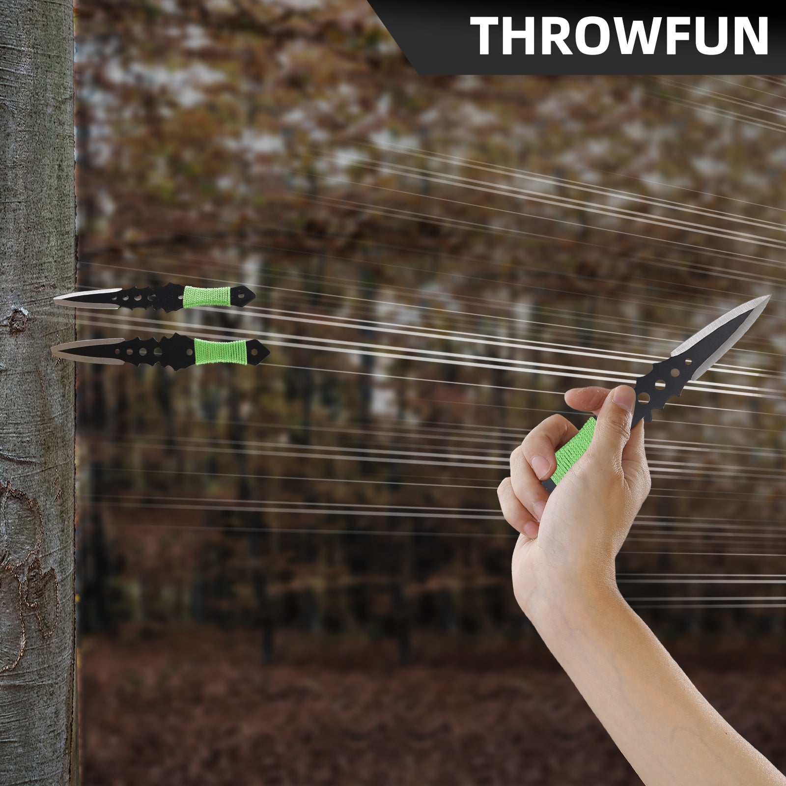 THROWFUN 6/12 Pack 9Cr17 stainless steel- 7.48''(length) 0.12''(thick) , throwing knives set  Full-Tang Throwing Set, with Nylon Sheath for Competition and Recreation Green Darts-FB-YF015