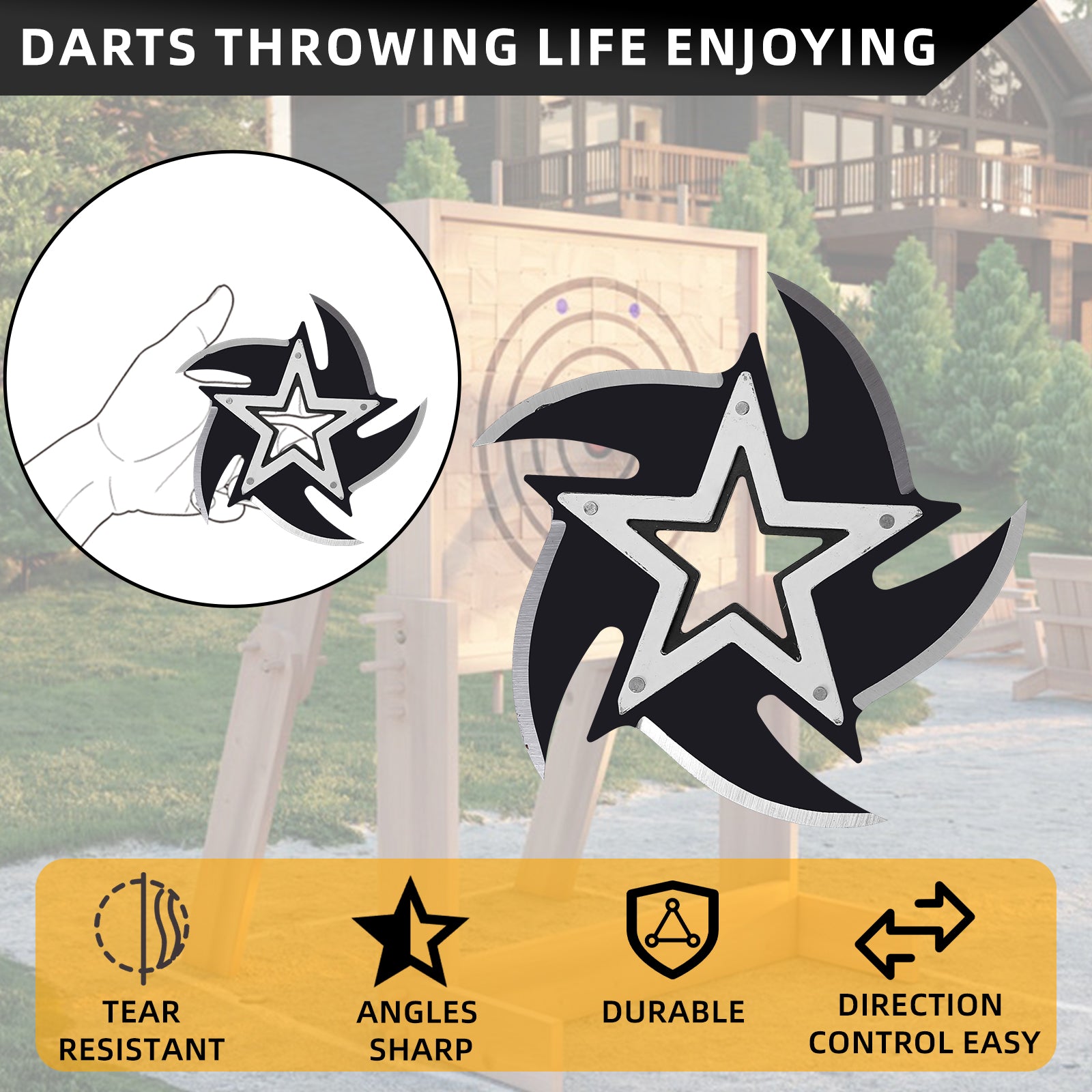 THROWFUN 3/9 Pack 9Cr17 Stainless steel- 3.66''(length) 0.1''(thick) , throwing knives set  Full-Tang Throwing Set, with Nylon Sheath for Competition and Recreation Multicolor Star Darts- FB-YF237